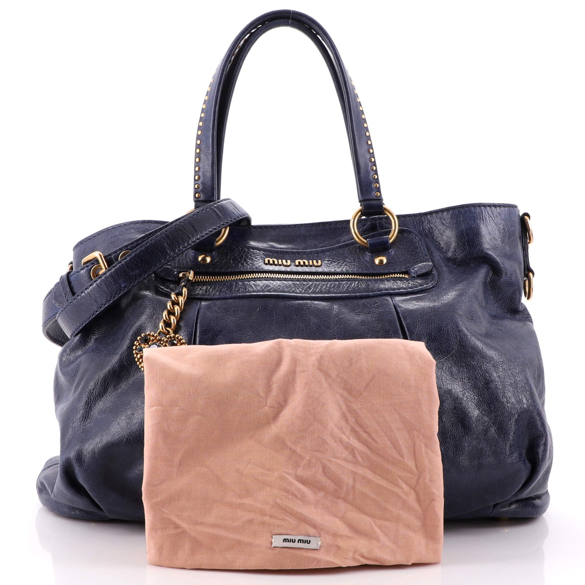 MIU MIU Vitello Shine Double Zip Tote Fumo 717038