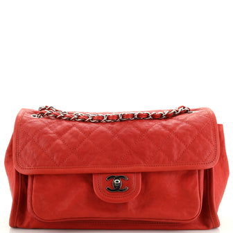 Chanel French Riviera Flap Bag Quilted Calfskin Large Red 19595116