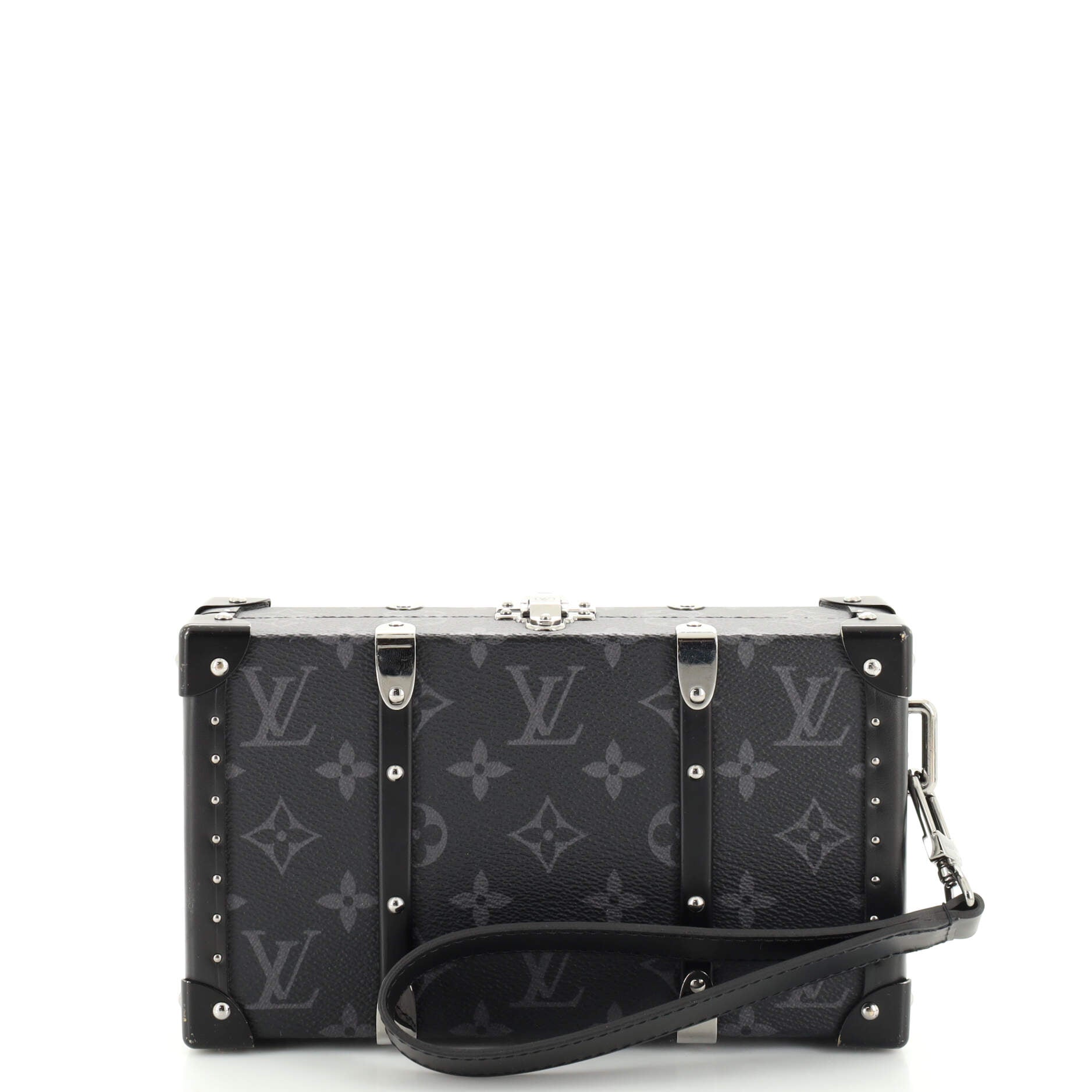 Louis Vuitton Monogram Massacar Canvas Clutch Box Bag Silver