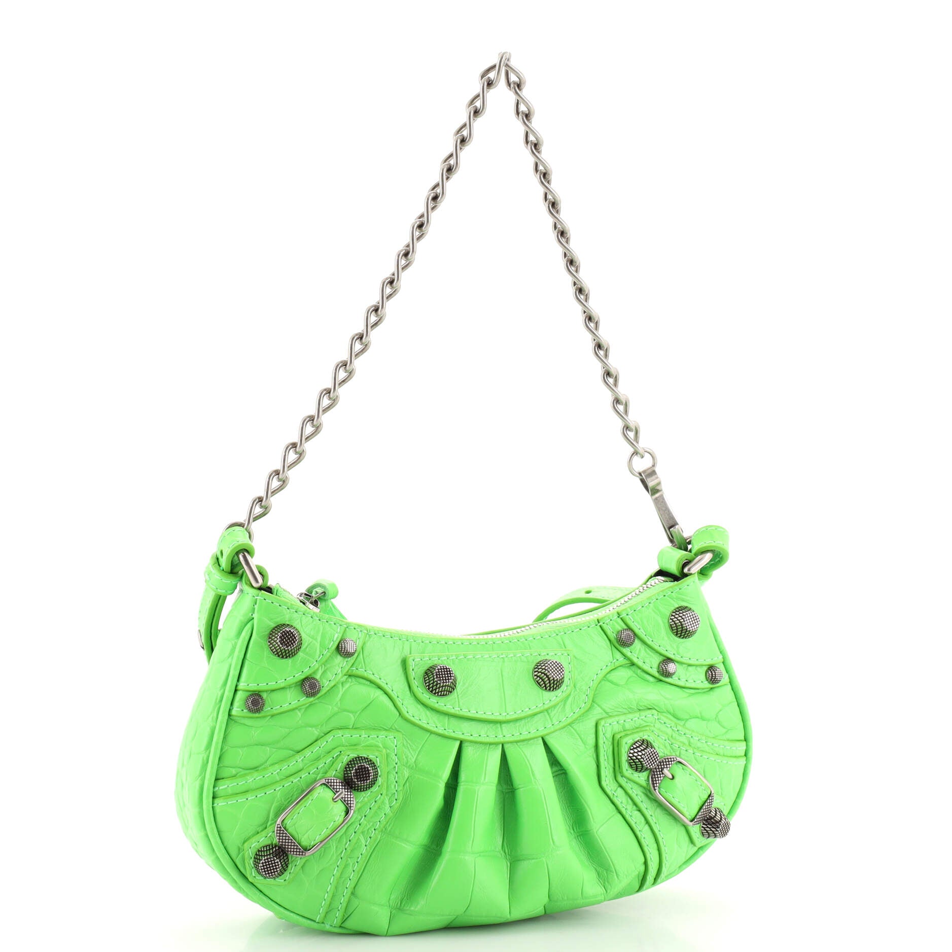 Women's Le Cagole Xs Shoulder Bag Crocodile Embossed in Green