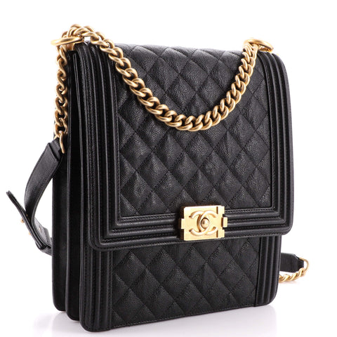 Chanel North South Boy Flap Bag Quilted Caviar Large Black 1964071