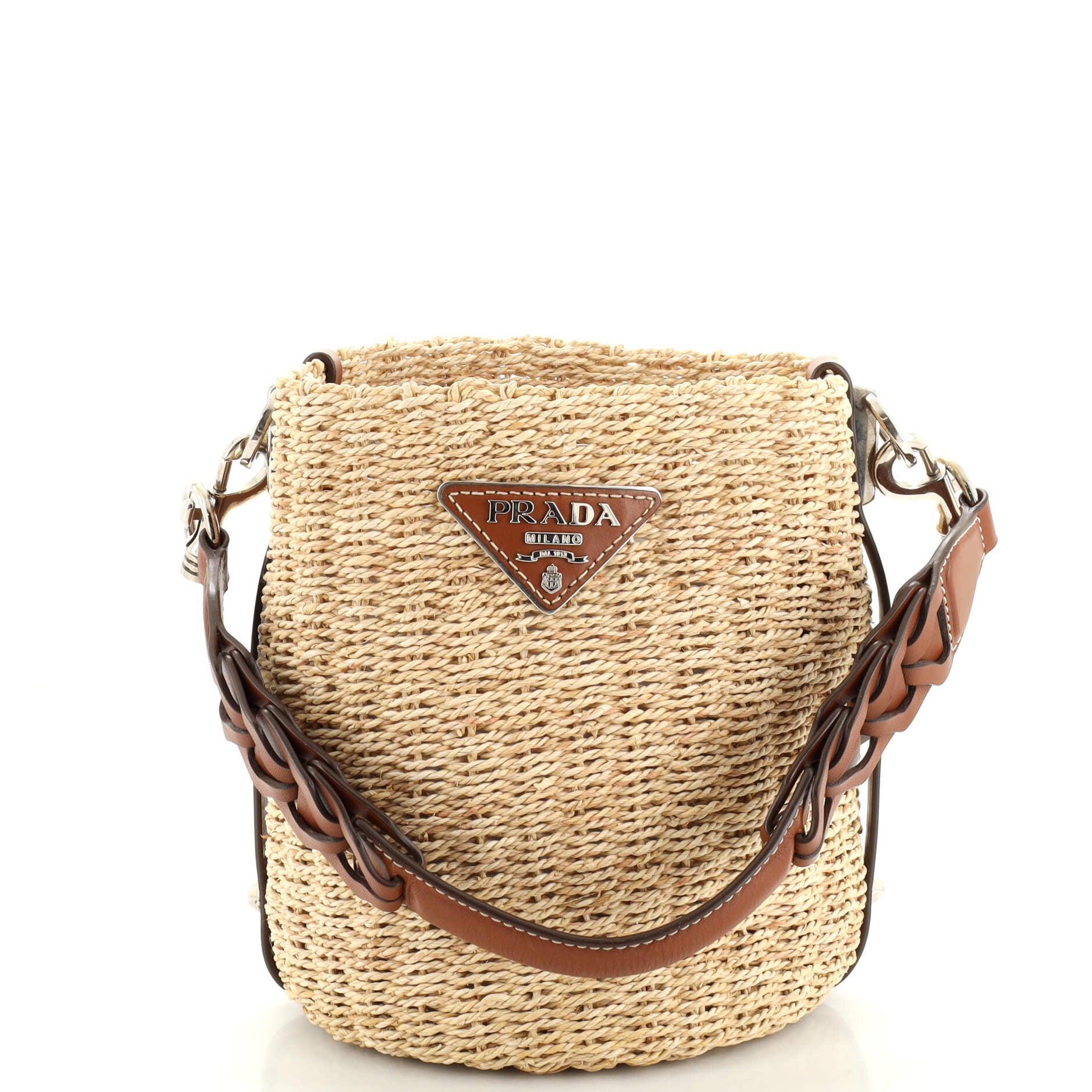 Prada Raffia Vitello Daino Soft Bucket Bag - Neutrals Bucket Bags, Handbags  - PRA889674