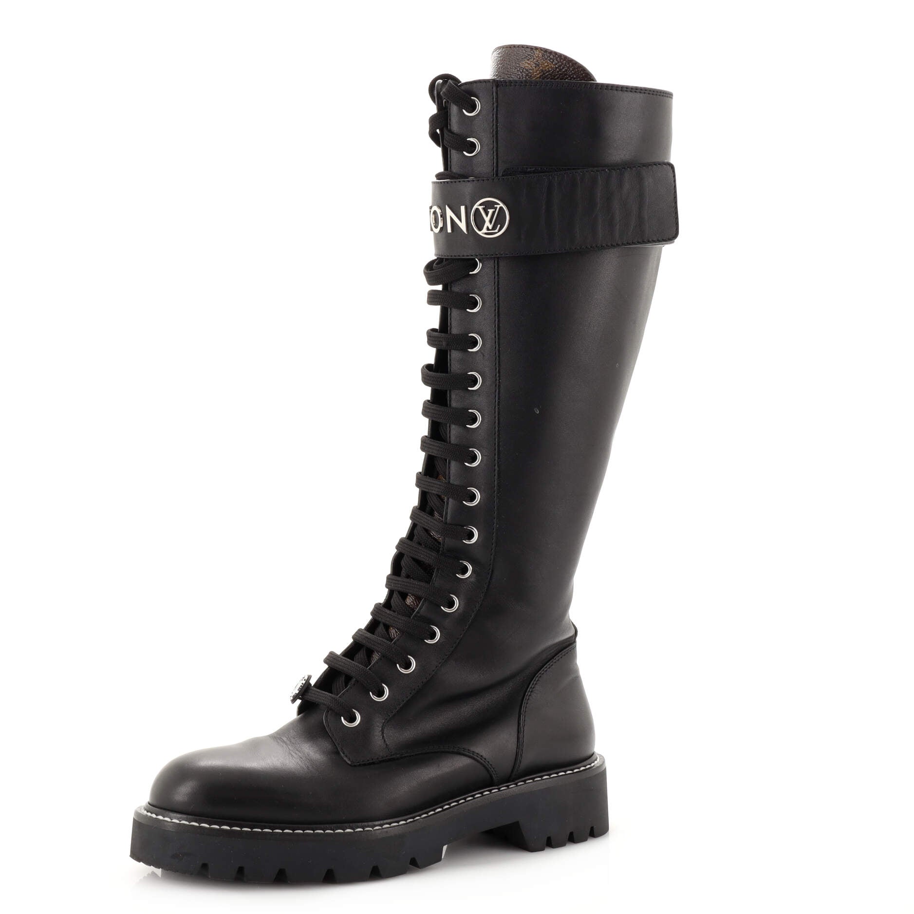 Louis Vuitton Leather Ankle Lace Up Boot 'Embossed Monogram