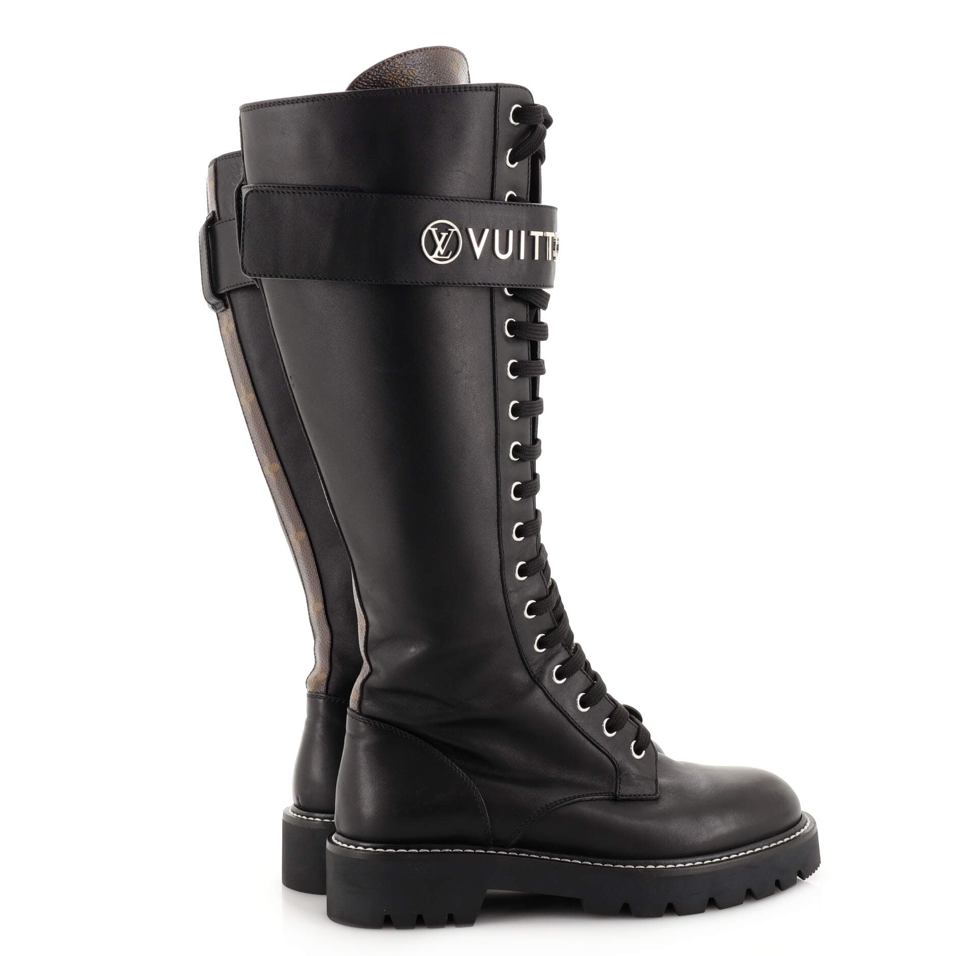 Louis Vuitton Women's Logo Territory Flat High Ranger Boots Leather with  Monogram Canvas