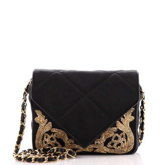 Chanel Vintage Flap Bag Beaded Quilted Satin Black 19813122