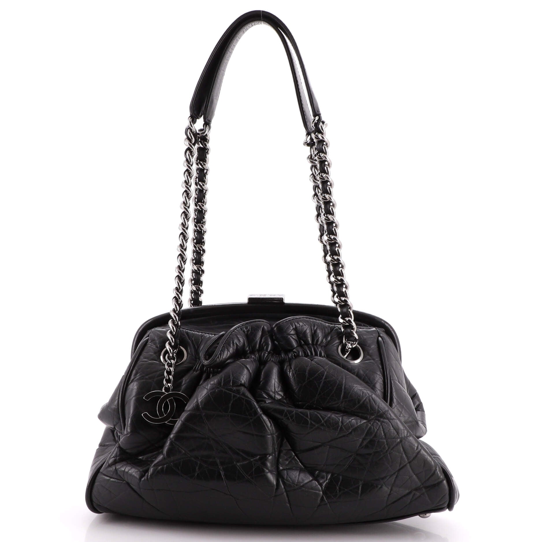 Aged Calfskin Quilted Small Gabrielle Hobo Beige Black
