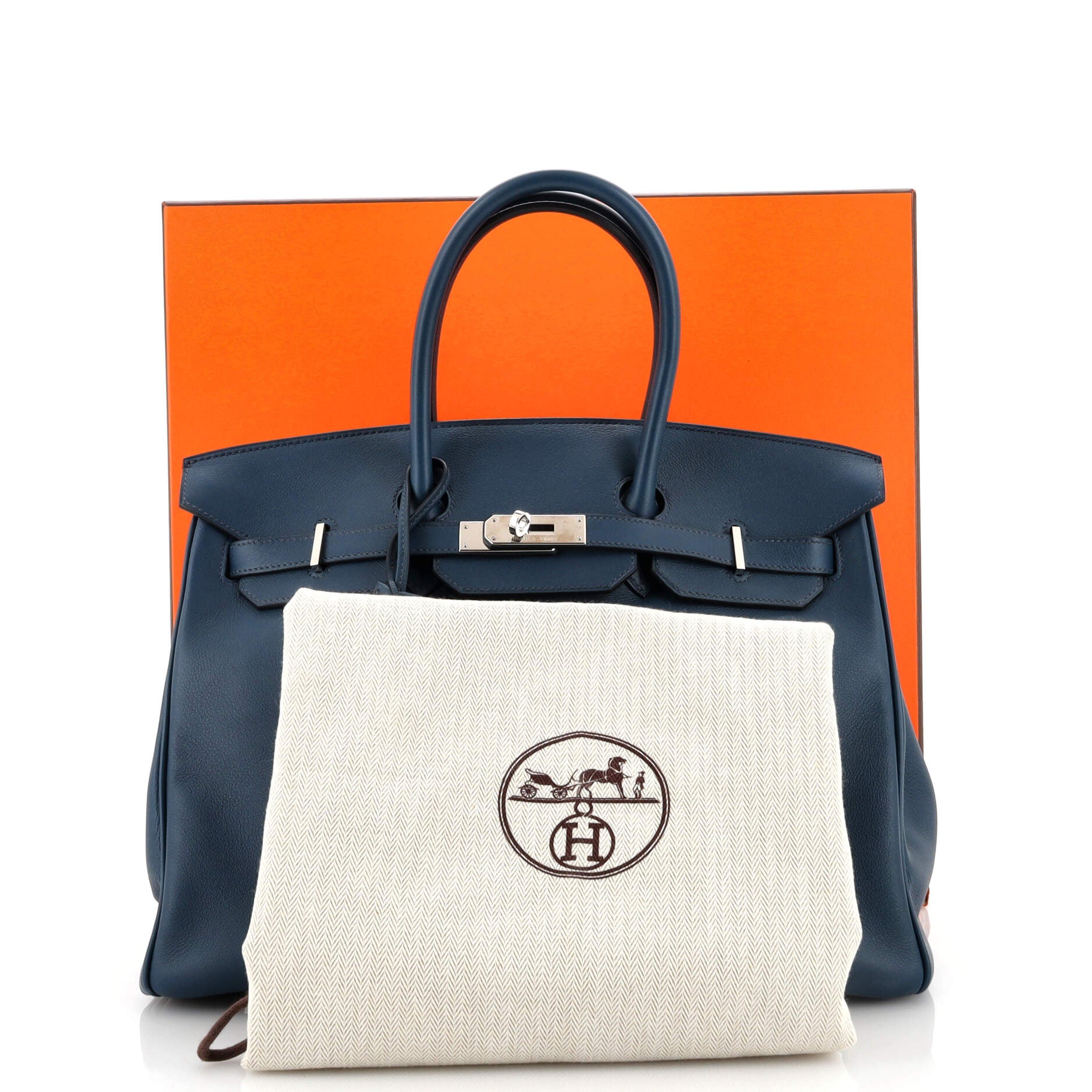 Hermes Birkin Handbag Bleu De Prusse Swift with Palladium Hardware 35