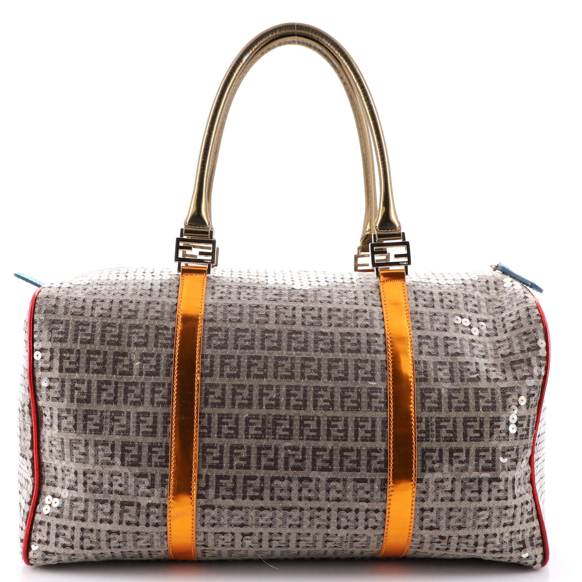 Fendi Glitter Logo Boston Bag Monogram Handbag