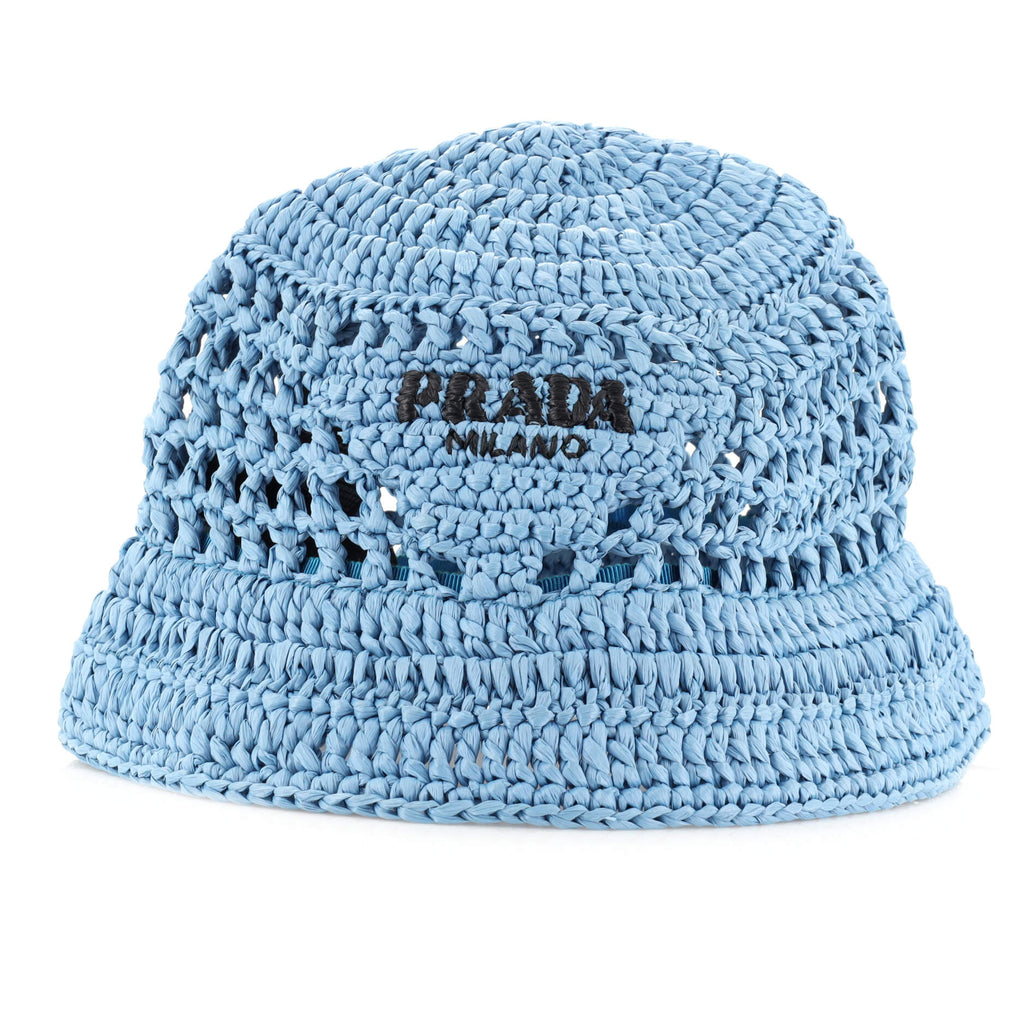 Prada Triangle Logo Bucket Hat Woven Raffia Blue 1994051