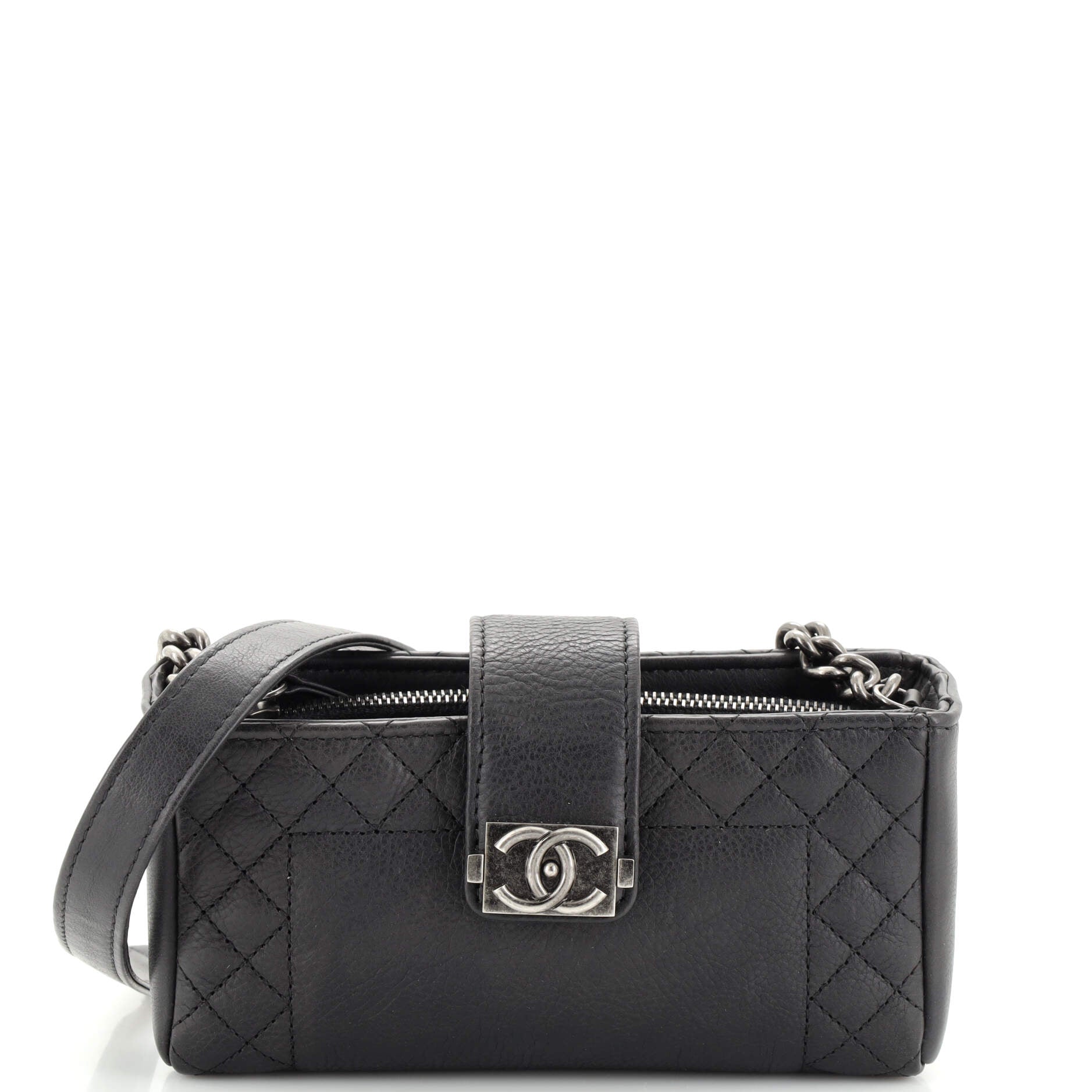 CHANEL O-Phone Holder Patent Leather Crossbody Bag Black