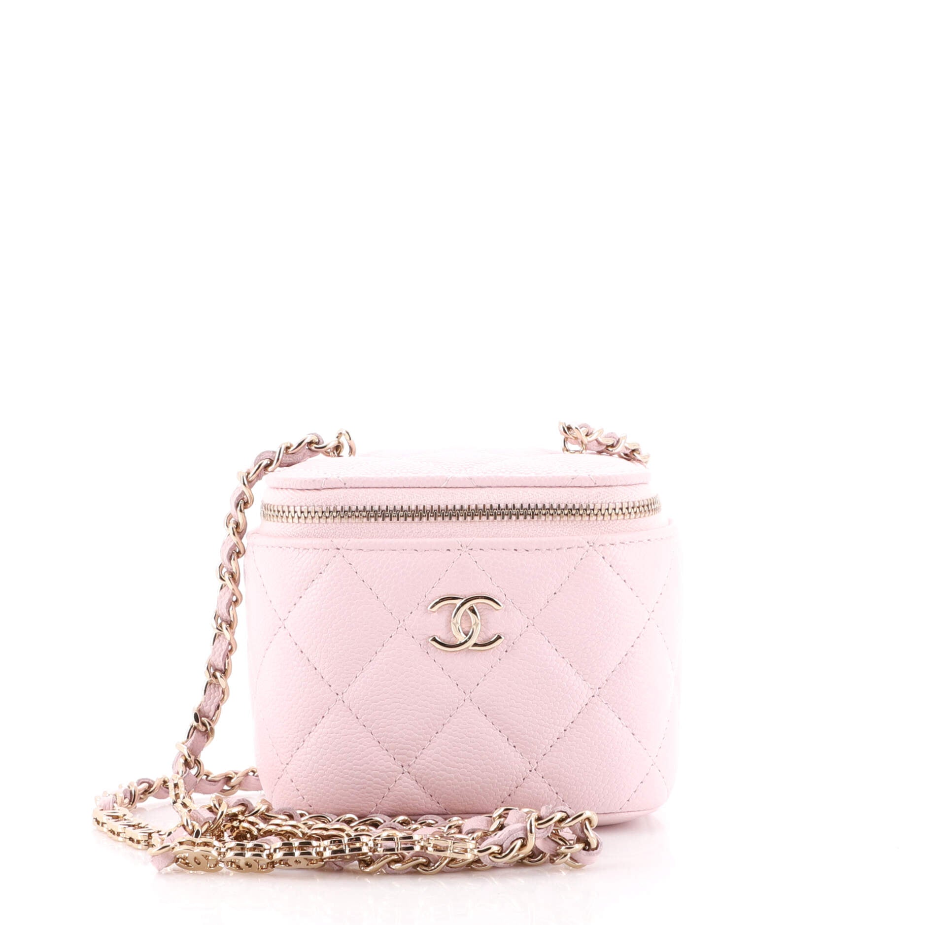 Chanel Pink Quilted Caviar Leather Mini Vanity Case with Chain Bag