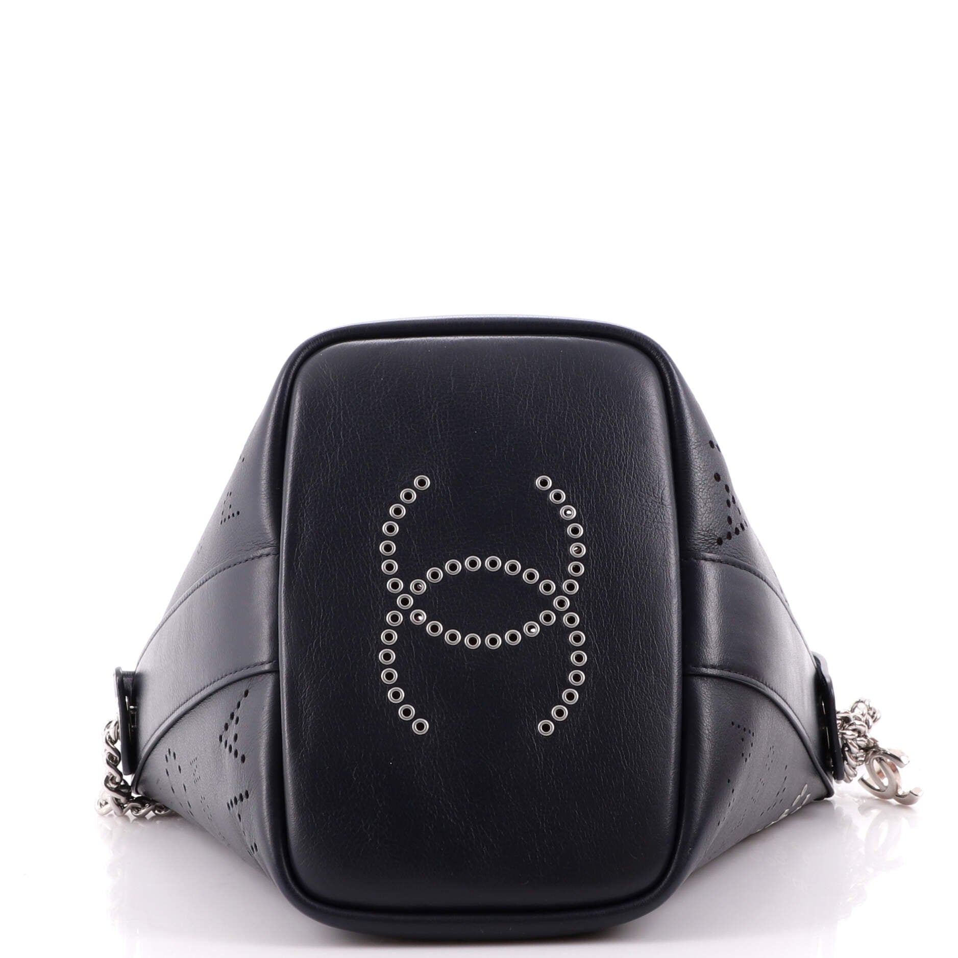 Chanel Black Logo Eyelets Shopping Tote Perforated Calfskin with Silver  Hardware
