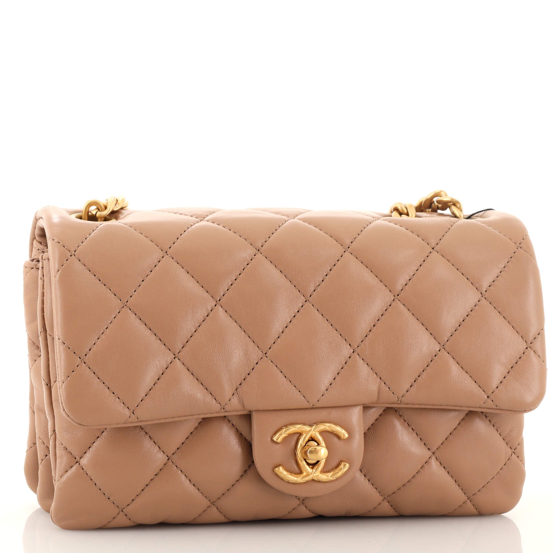 Chanel Pearl Crush Square Flap Bag Quilted Lambskin Mini Neutral 2322301