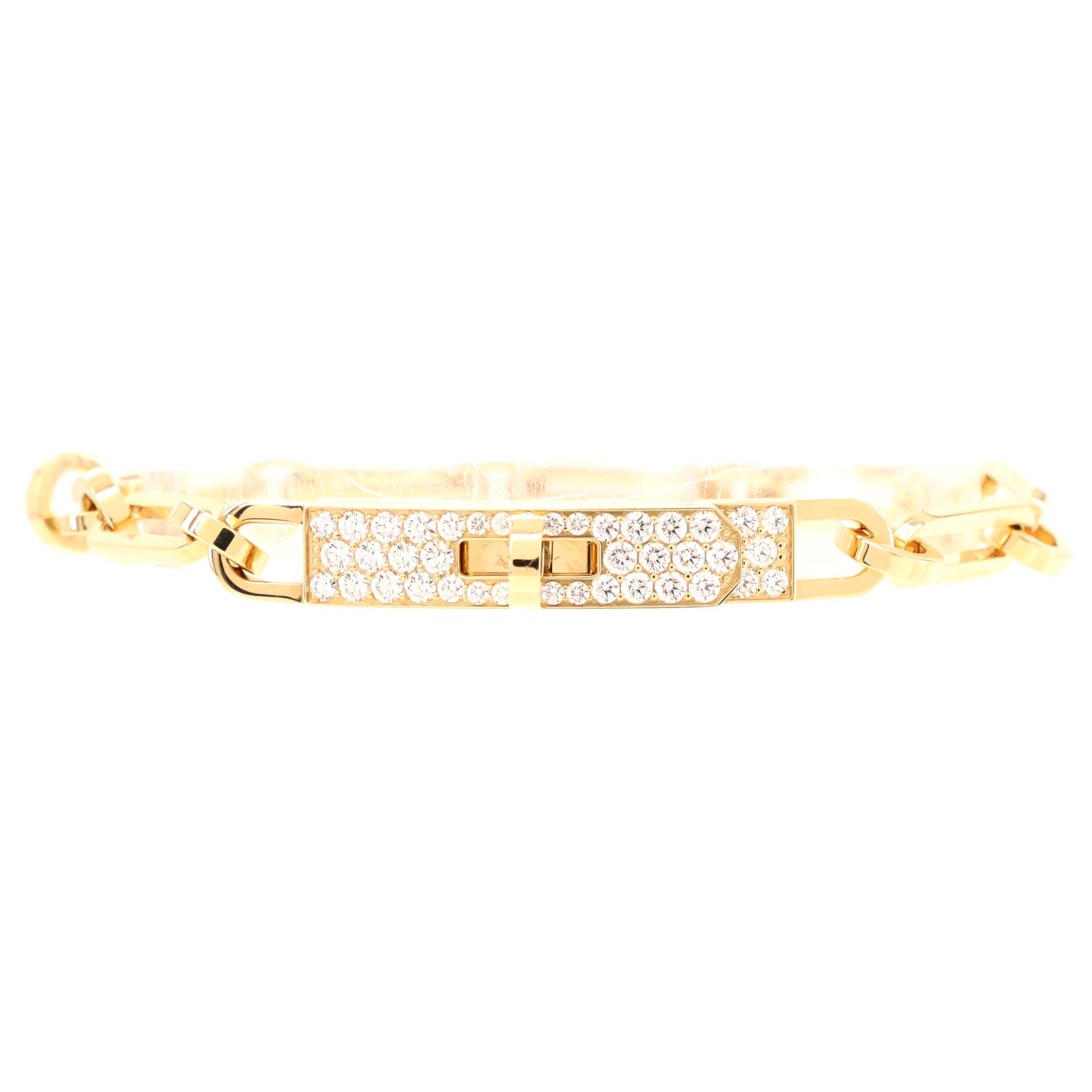 Hermes 18K Rose Gold Diamond PM Kelly Chaine Bracelet LG