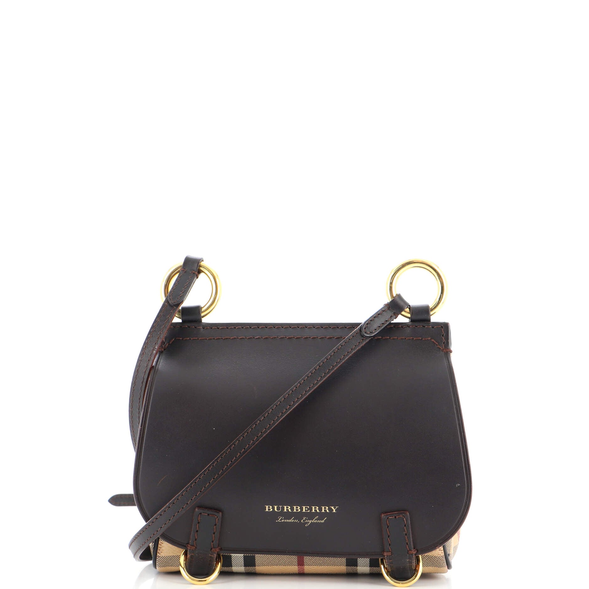 BURBERRY The Bridle Haymarket Check Leather Shoulder Bag Black