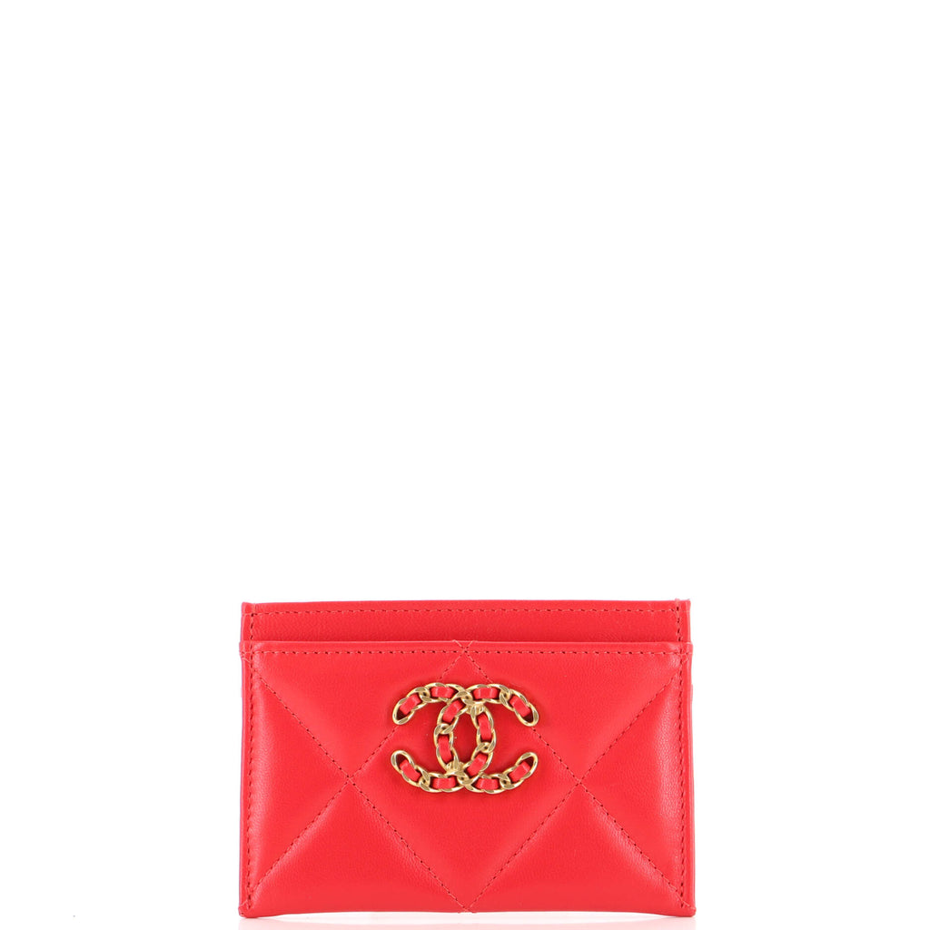 Chanel 19 Card Holder Quilted Red 2004911