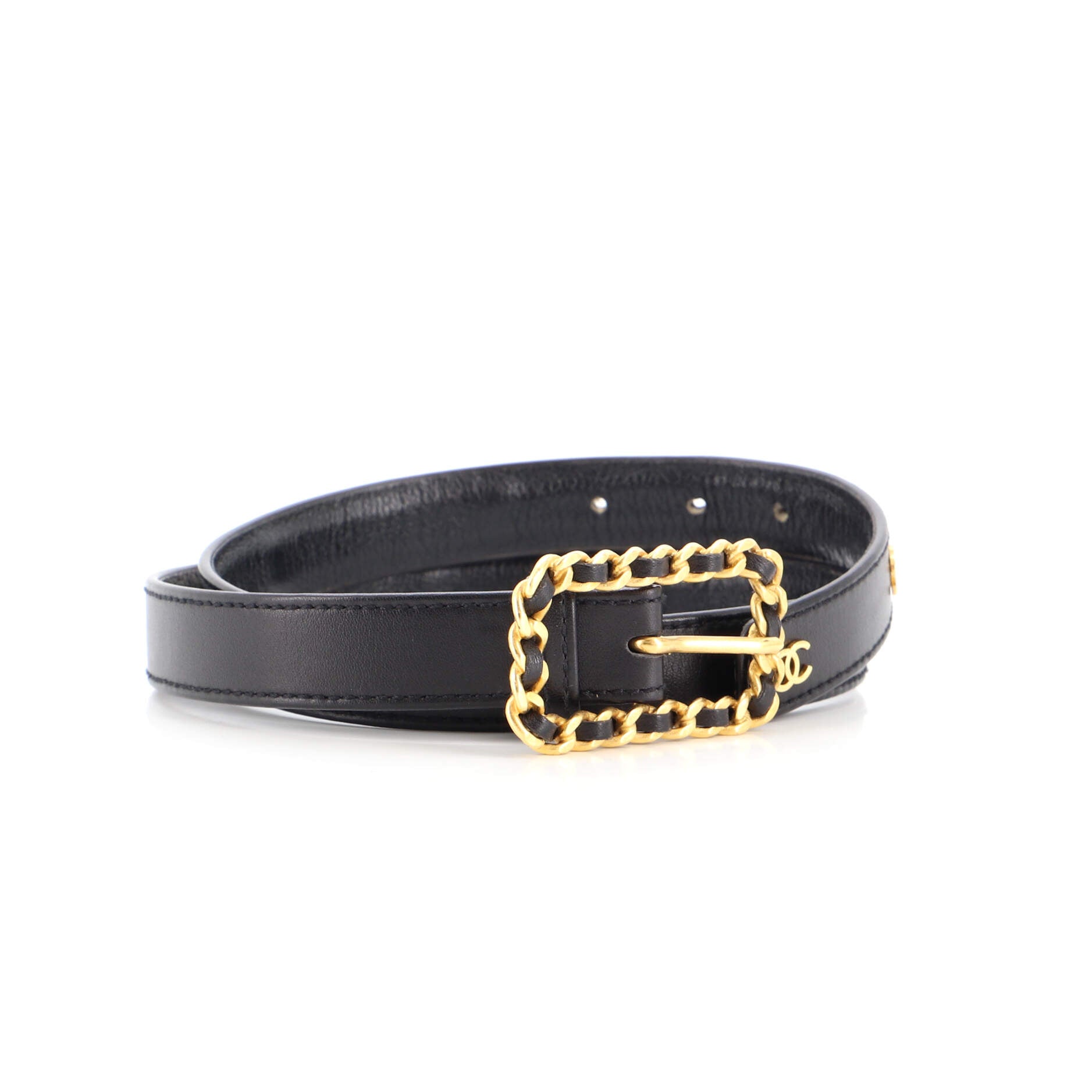 CHANEL Vintage Multi CC Chain Buckle Belt Leather Thin 65
