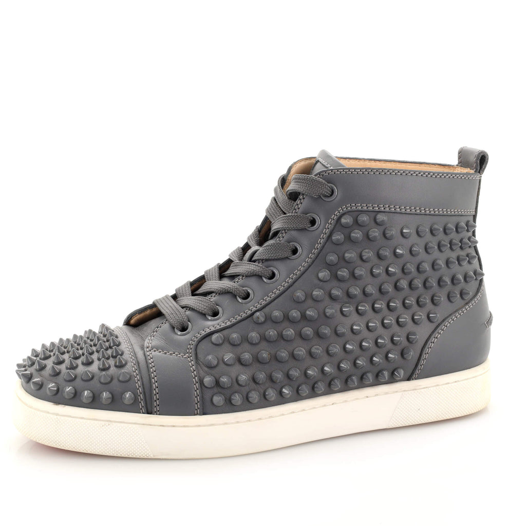 Christian Louboutin Men's Louis Spikes Sneakers Leather Gray 2010951