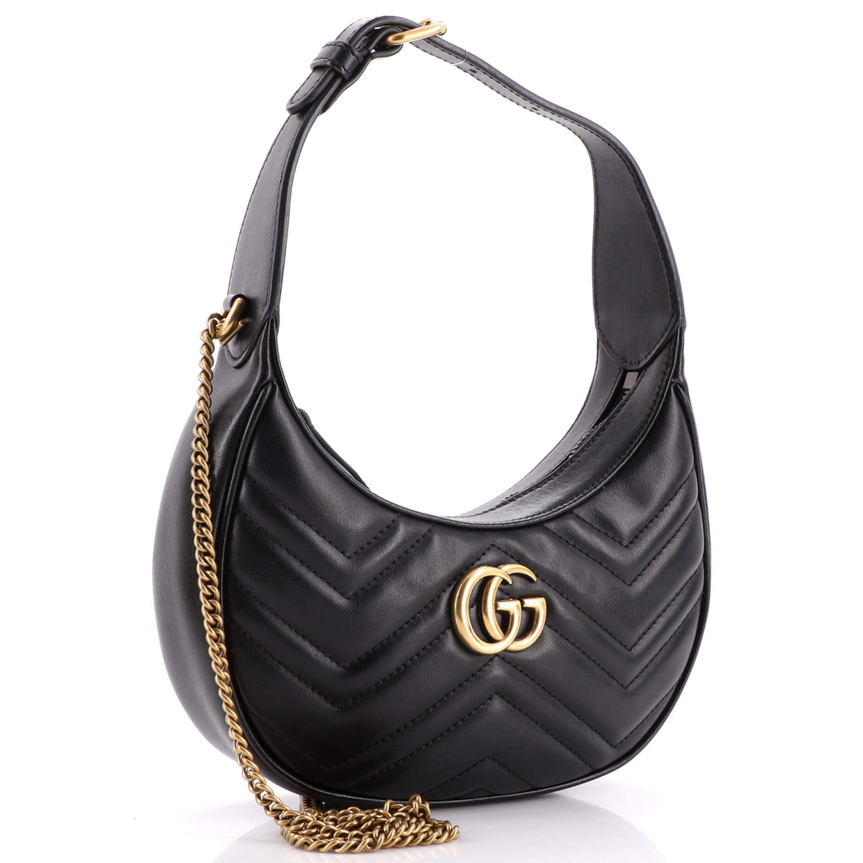 Gucci GG Marmont Half Moon Hobo Leather Mini Black 2011881