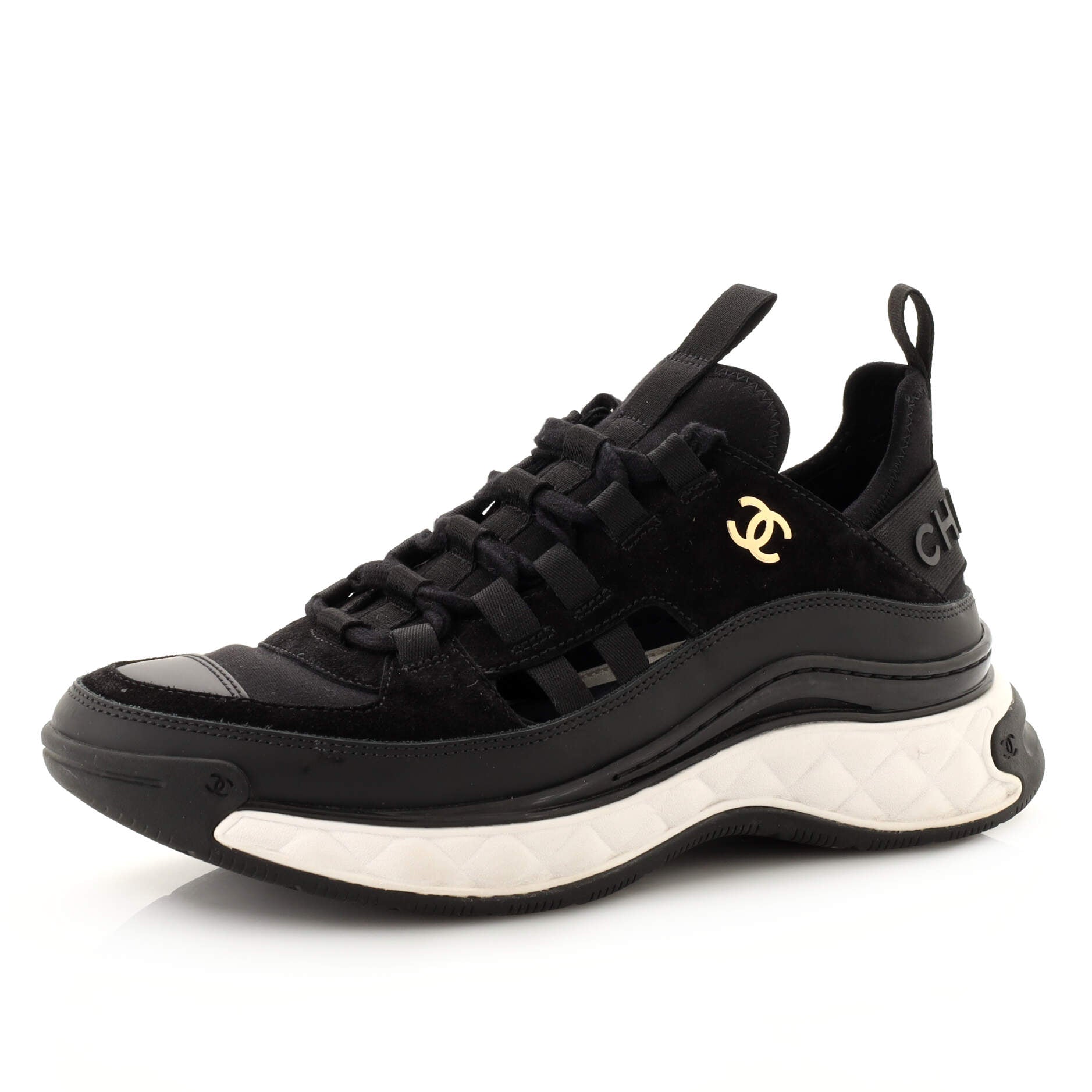 CHANEL Women's CC Cap Toe Logo Sneakers Leather and Mixed Fibers