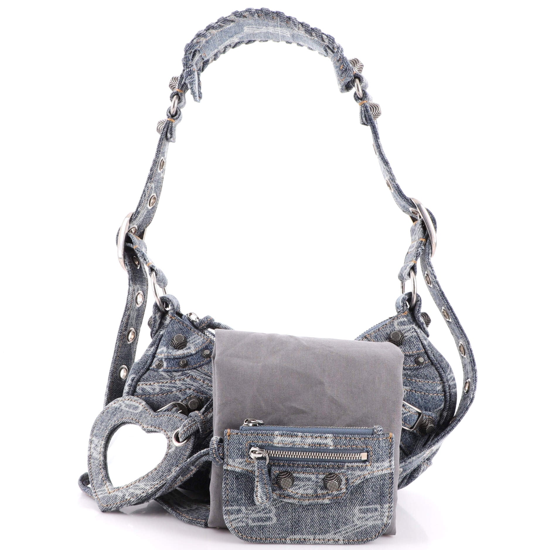 Balenciaga Le Cagole Giant Studs Shoulder Bag BB Denim XS