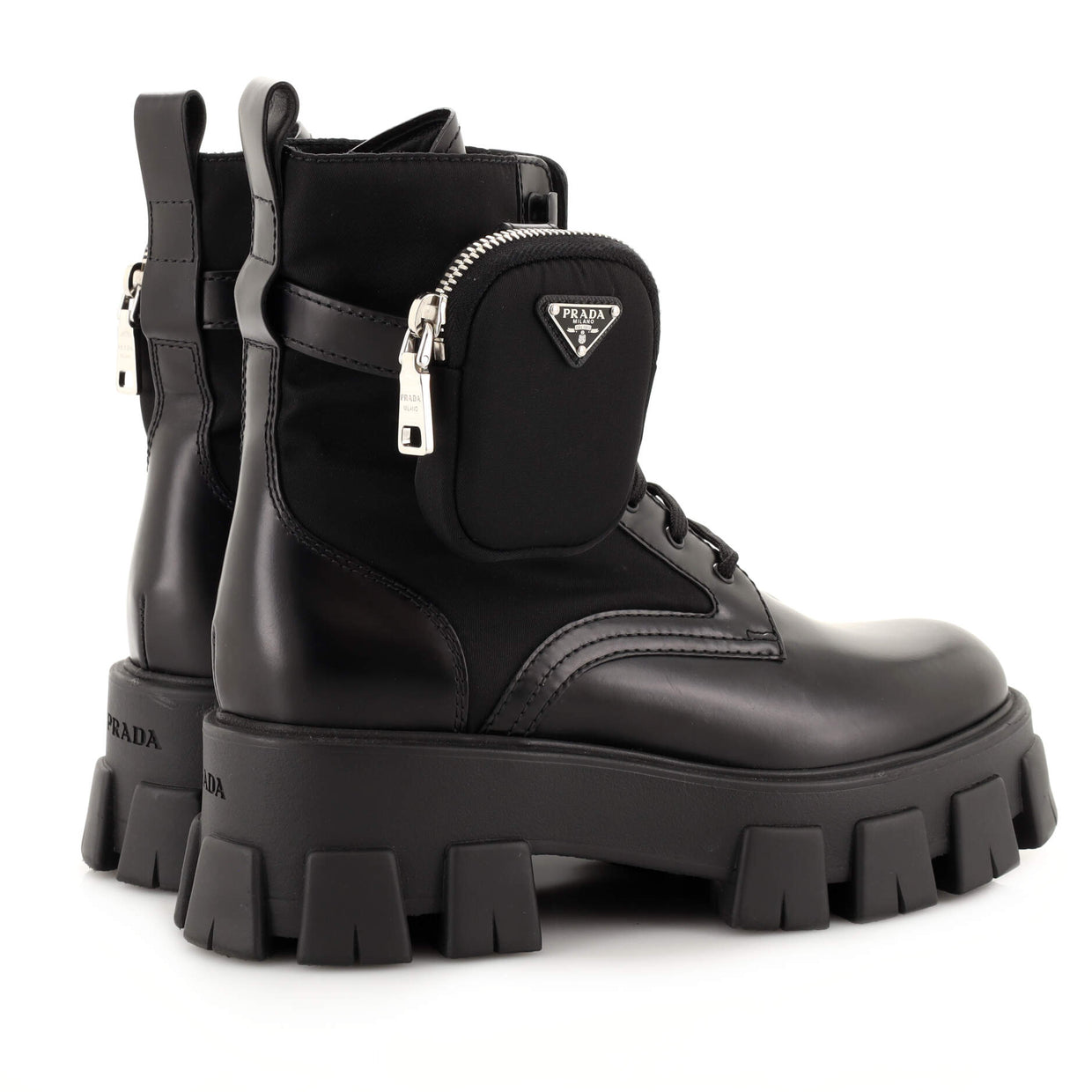 Prada Monolith Combat Boots Leather and Nylon Black 2019441