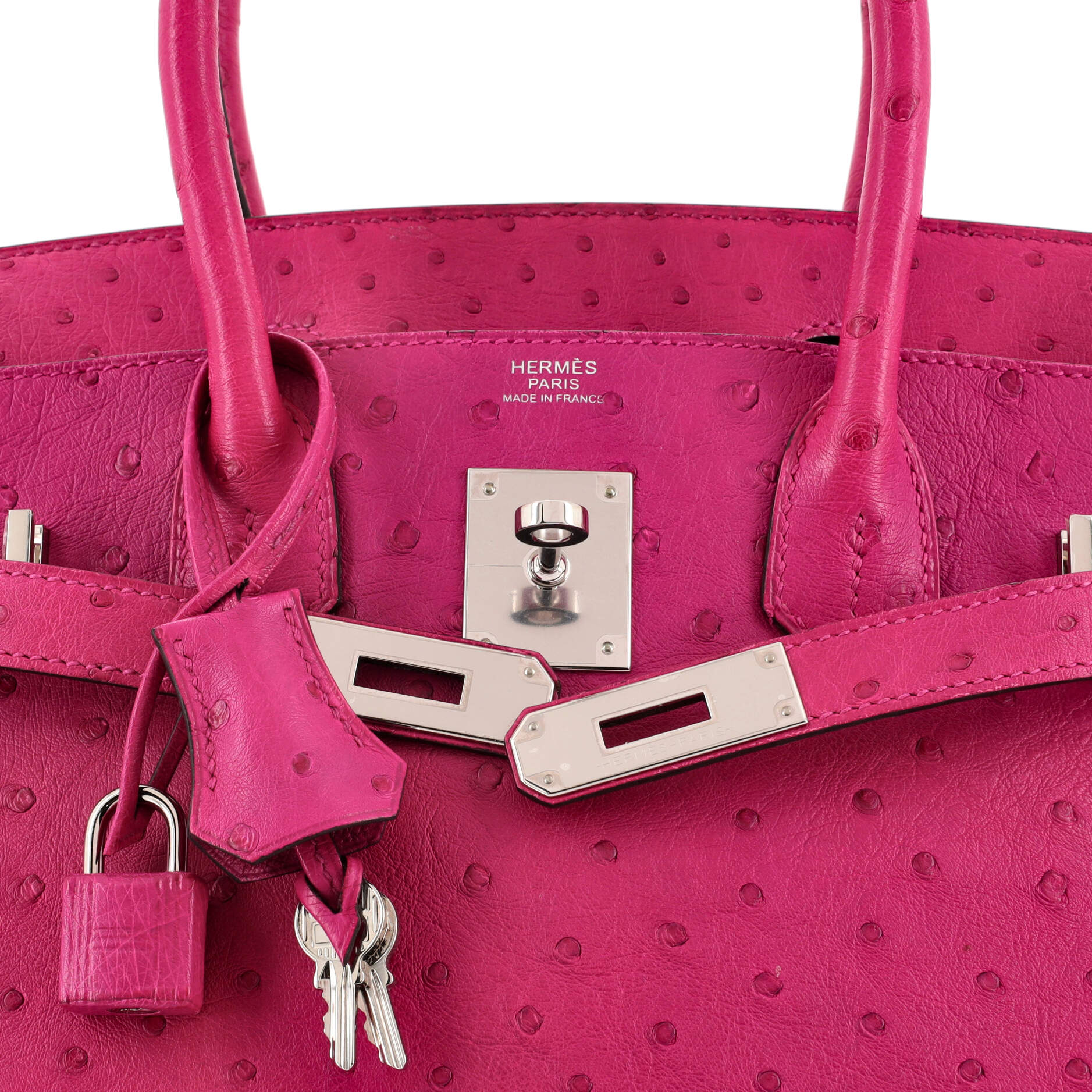 Hermes Birkin Handbag Rose Pourpre Ostrich with Palladium Hardware