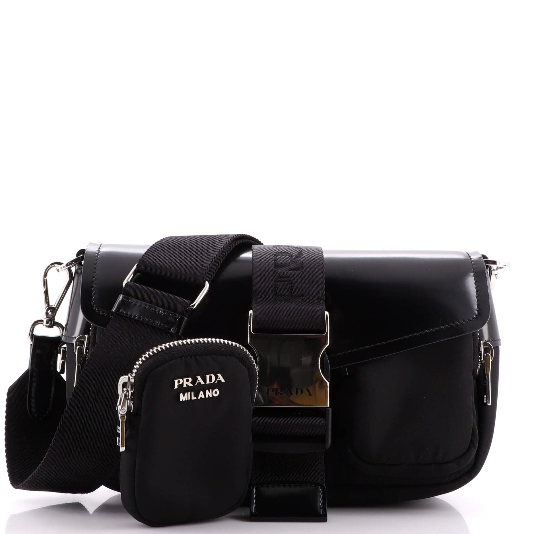 Prada Pocket Buckle-embellished Recycled-nylon Cross-body Bag in Black