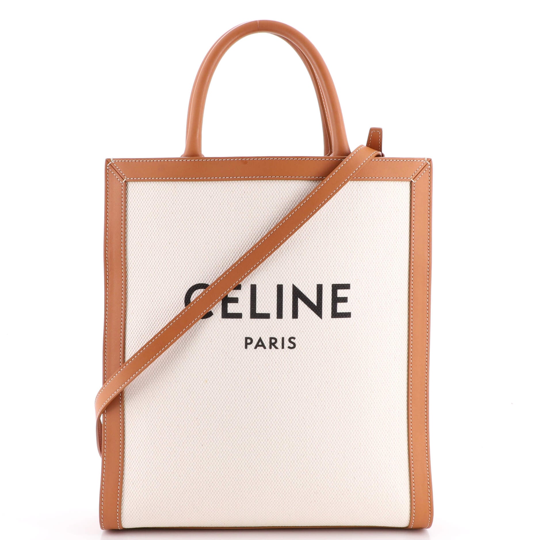 Celine Vertical Cabas Tote Triomphe Coated Canvas Mini Neutral