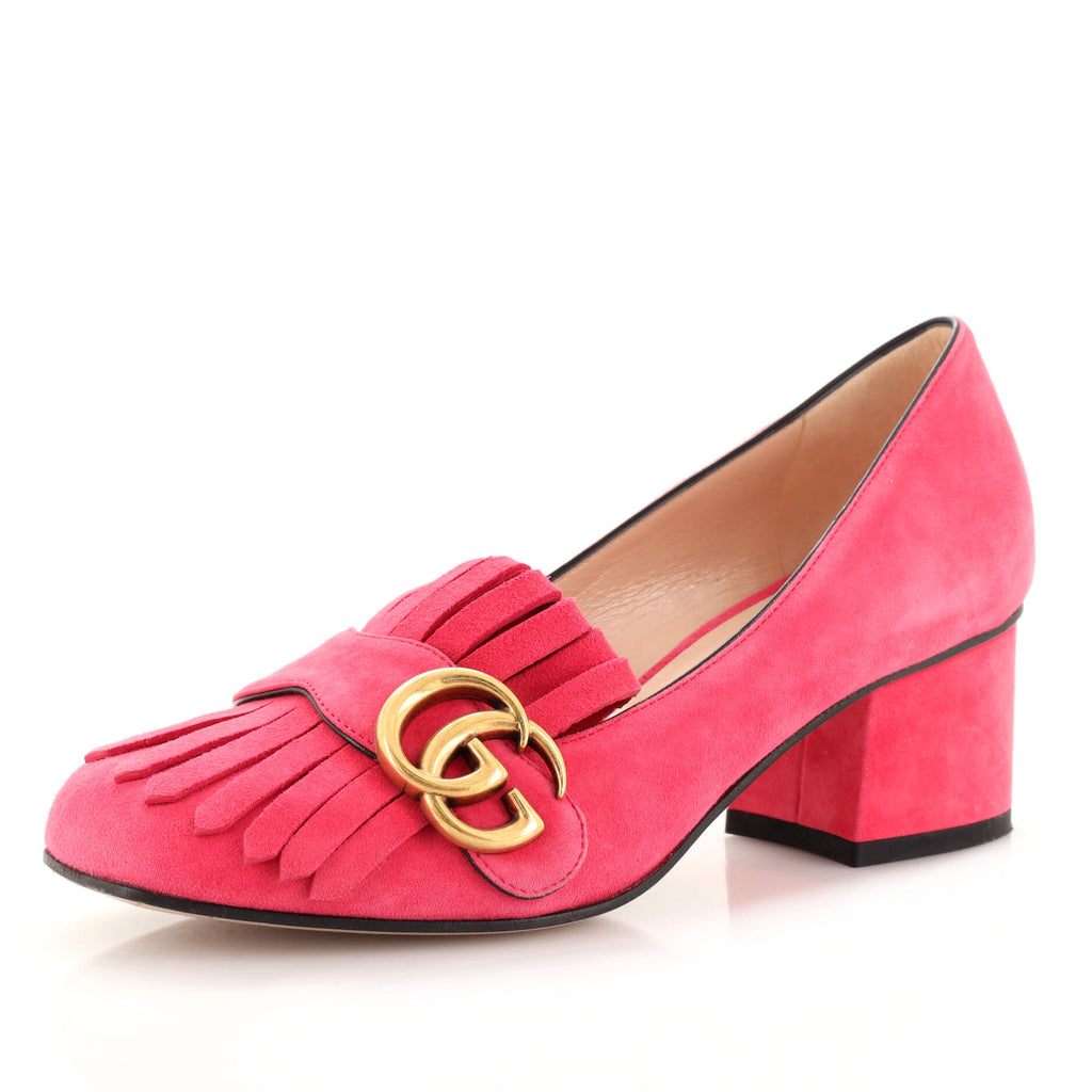 Gucci Women's GG Marmont Fringed Pumps Suede Pink 2024531
