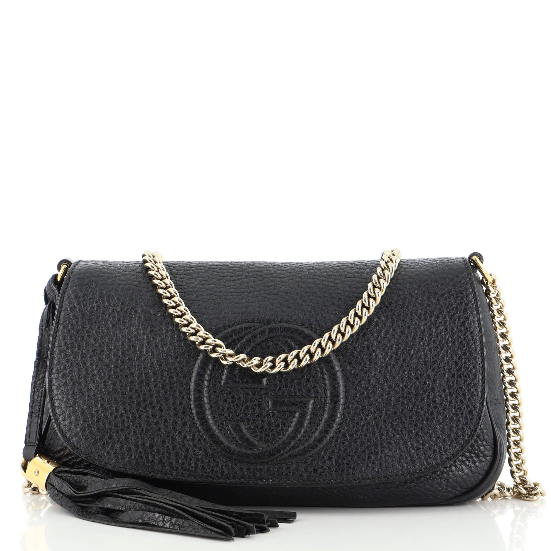 Gucci Interlocking GG Soho Black Leather Flap Shoulder Bag (336752)