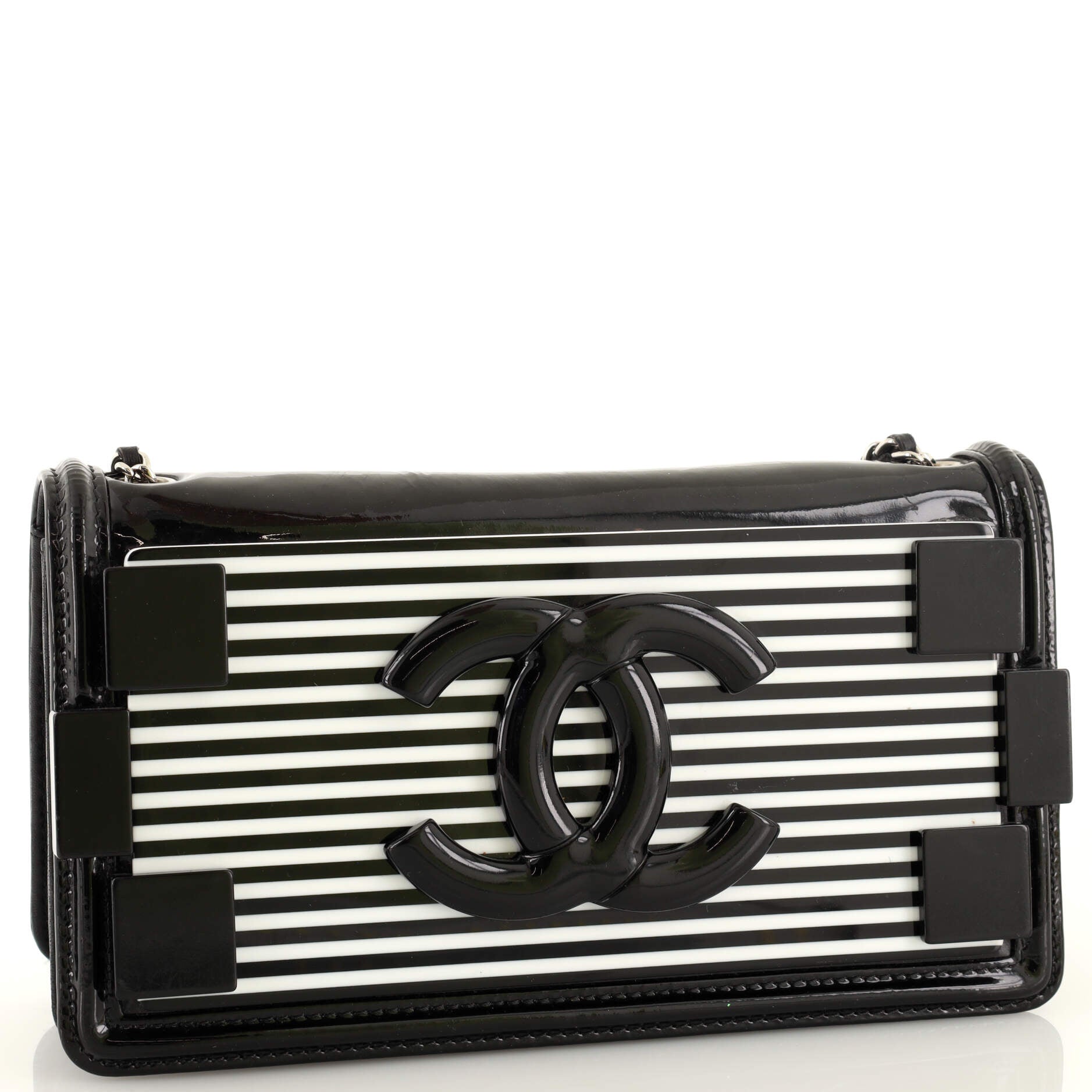 CHANEL Boy Brick Flap Bag Striped Patent and Plexiglass Horizontal