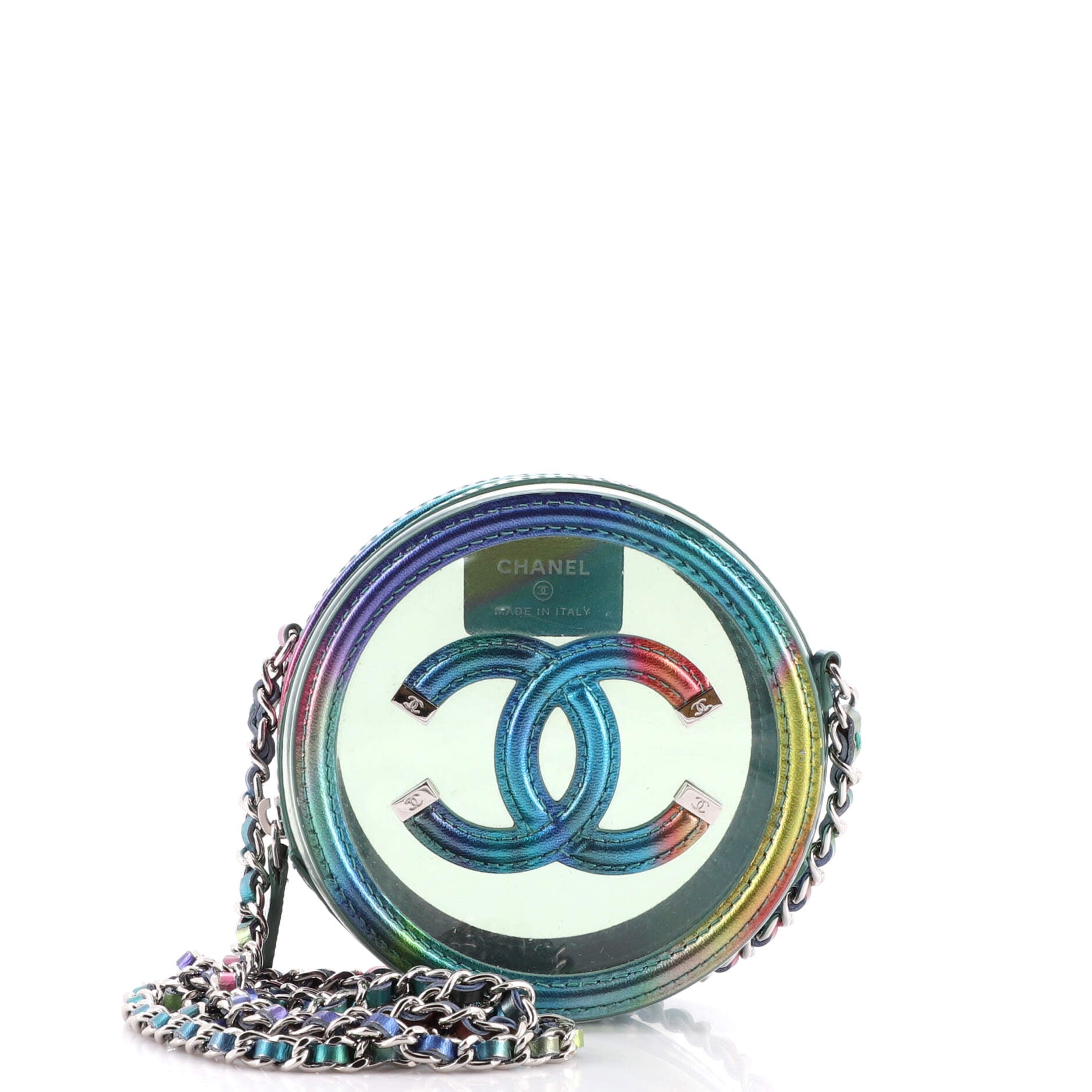 CHANEL PVC Lambskin Filigree Round Clutch With Chain Pink 879483