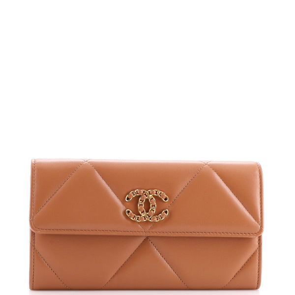 Chanel 19 Flap Wallet Quilted Lambskin Long Brown 2025491