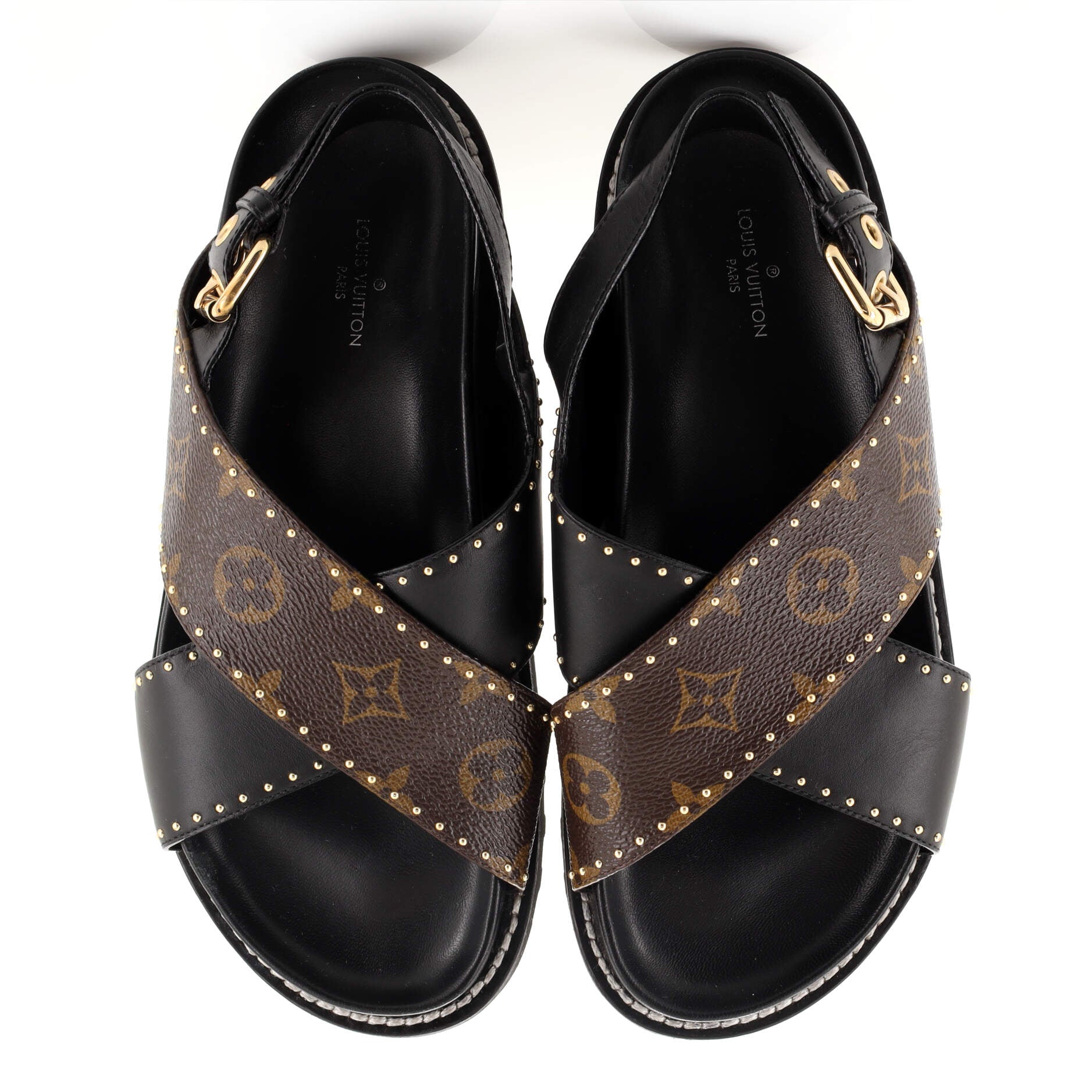 LOUIS VUITTON Calfskin Padded Nylon Monogram Paseo Flat Comfort Sandals 36  Black 1297611