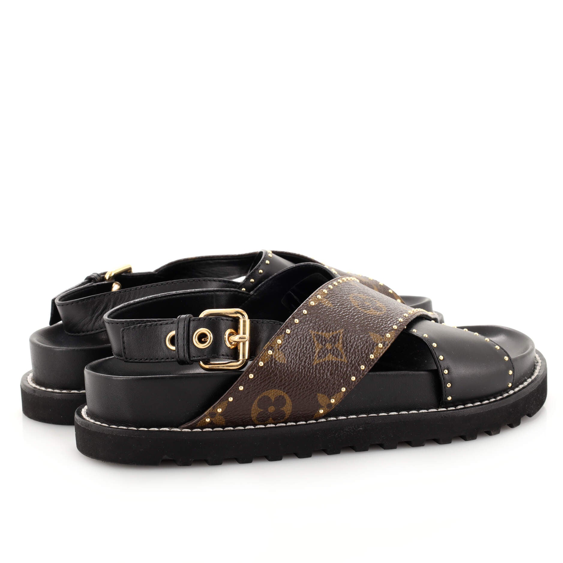 Louis Vuitton Women's Paseo Flat Comfort Sandal Studded Monogram Canvas and  Leather