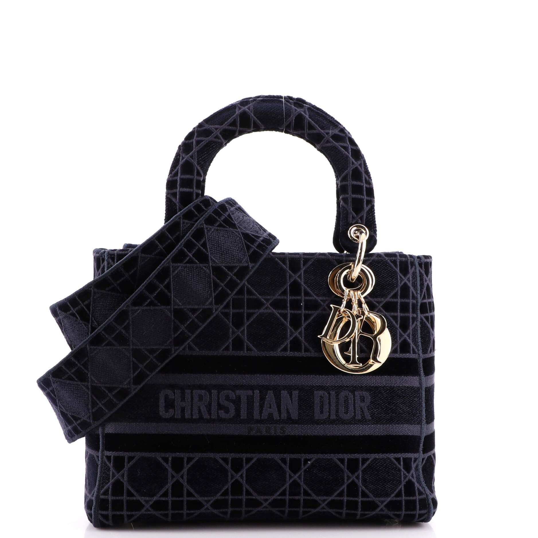 Christian Dior Lady D-Lite Bag Embroidered Canvas Medium Blue