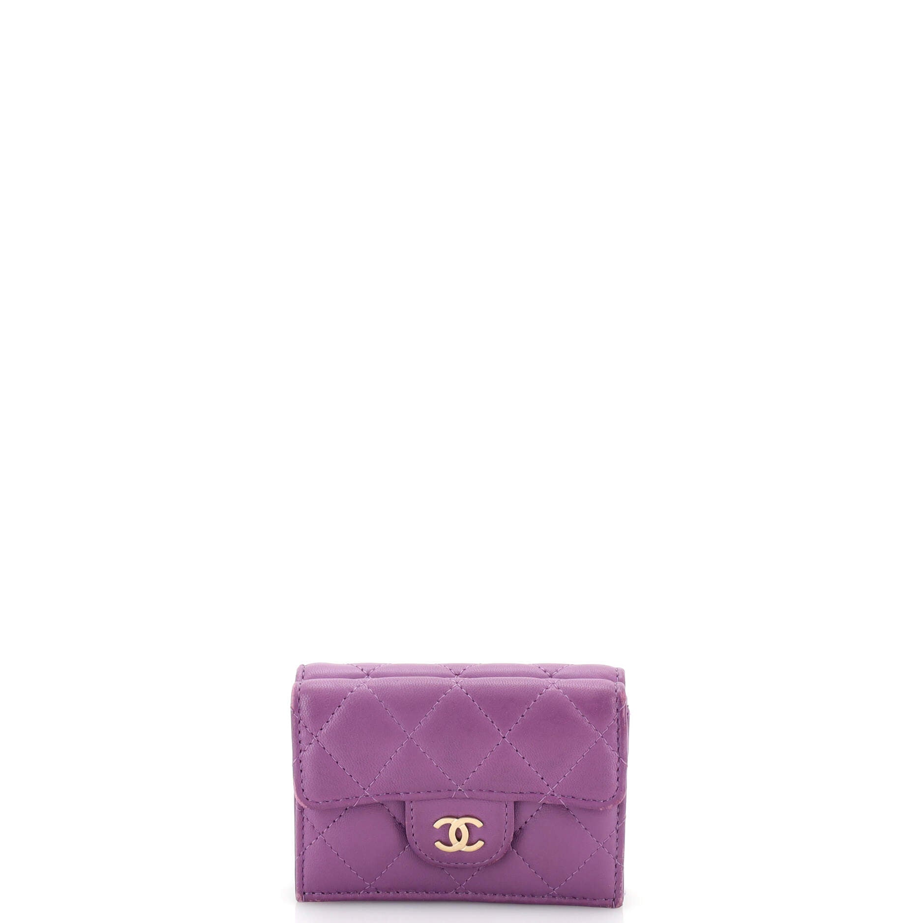 Chanel Light Purple Quilted Lambskin Flap Coin Purse Silver