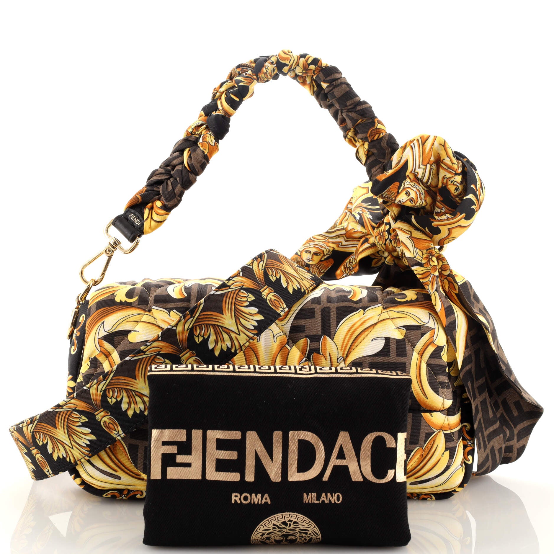 Fendi Small First Bag In Fendace Baroque Fabric Brown