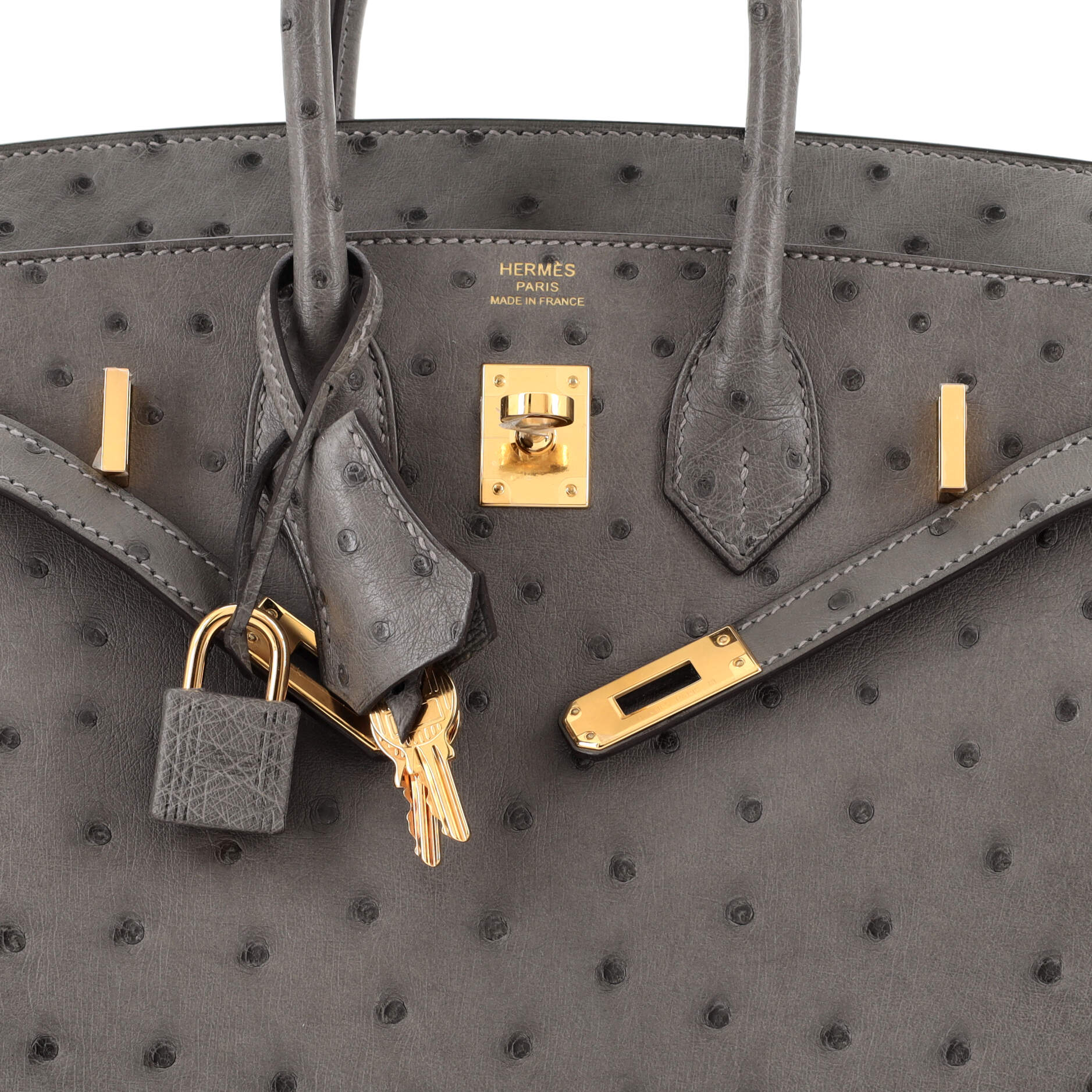 Hermes Birkin Handbag Grey Ostrich with Gold Hardware 25 Gray 1743371