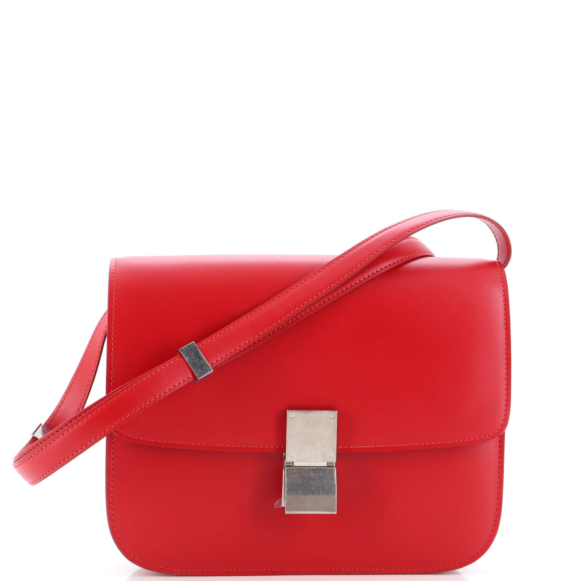 Celine Red Smooth Calfskin Leather Medium Classic Box Flap Bag