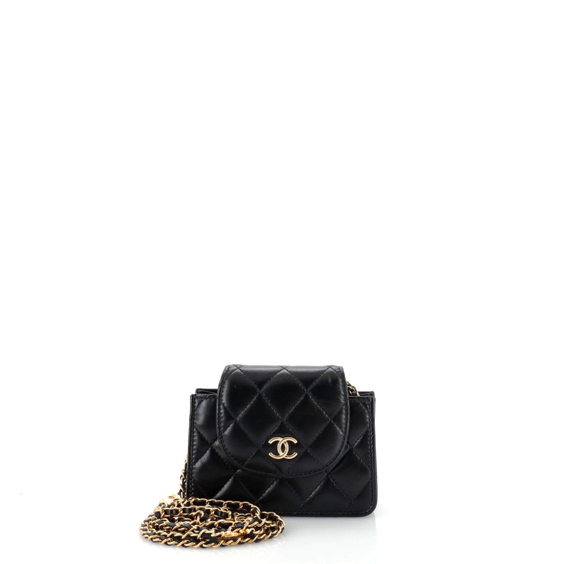 Chanel Gold Quilted Lambskin Mini Phone Holder Clutch