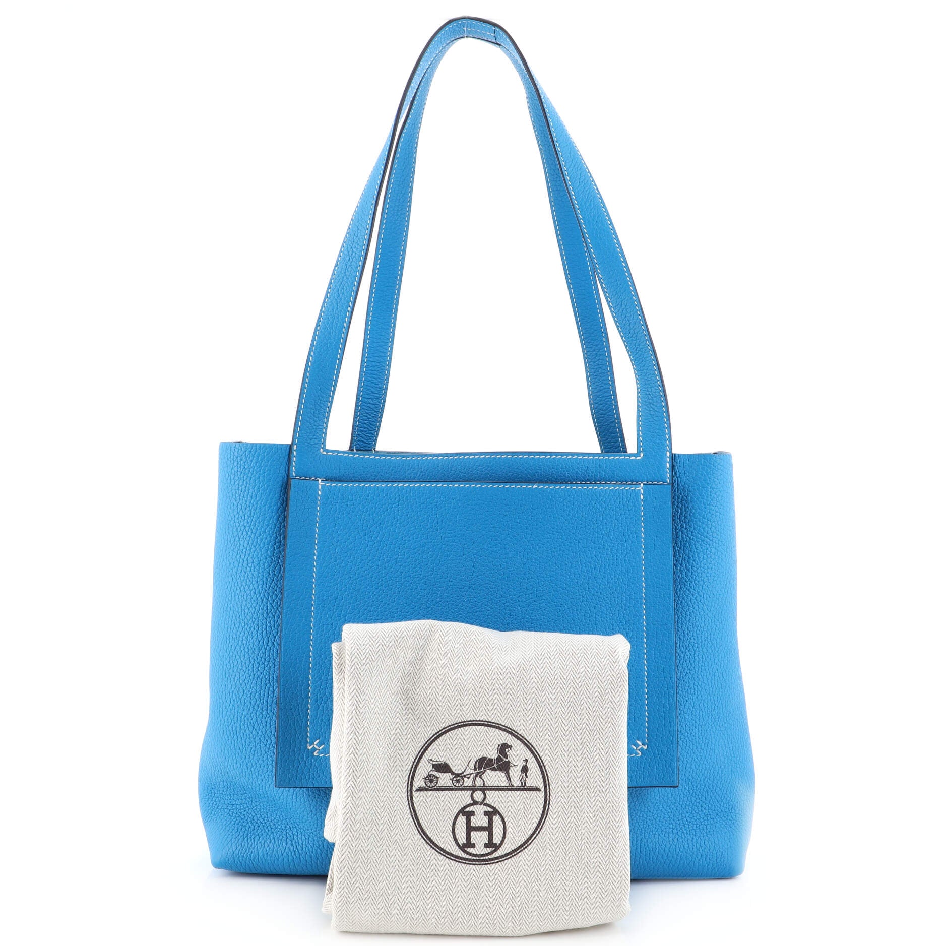 Hermes Blue Taurillon Clemence Leather Cabasellier 31 Tote Bag