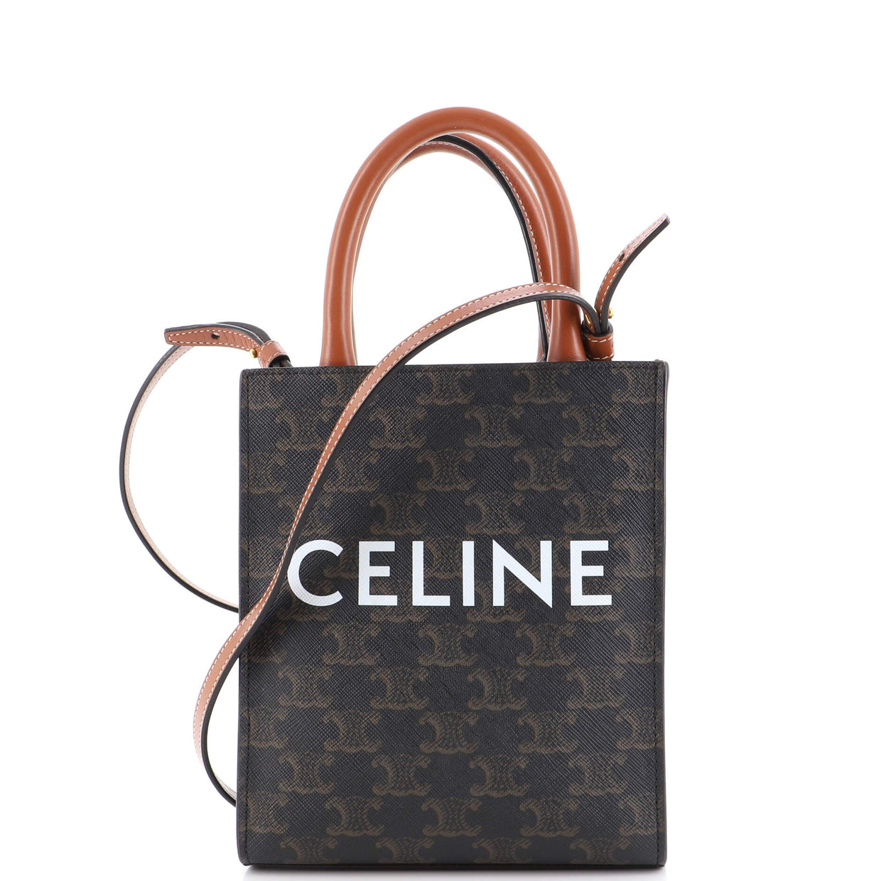 Celine Vertical Cabas Tote Triomphe Coated Canvas Mini Brown 20457478