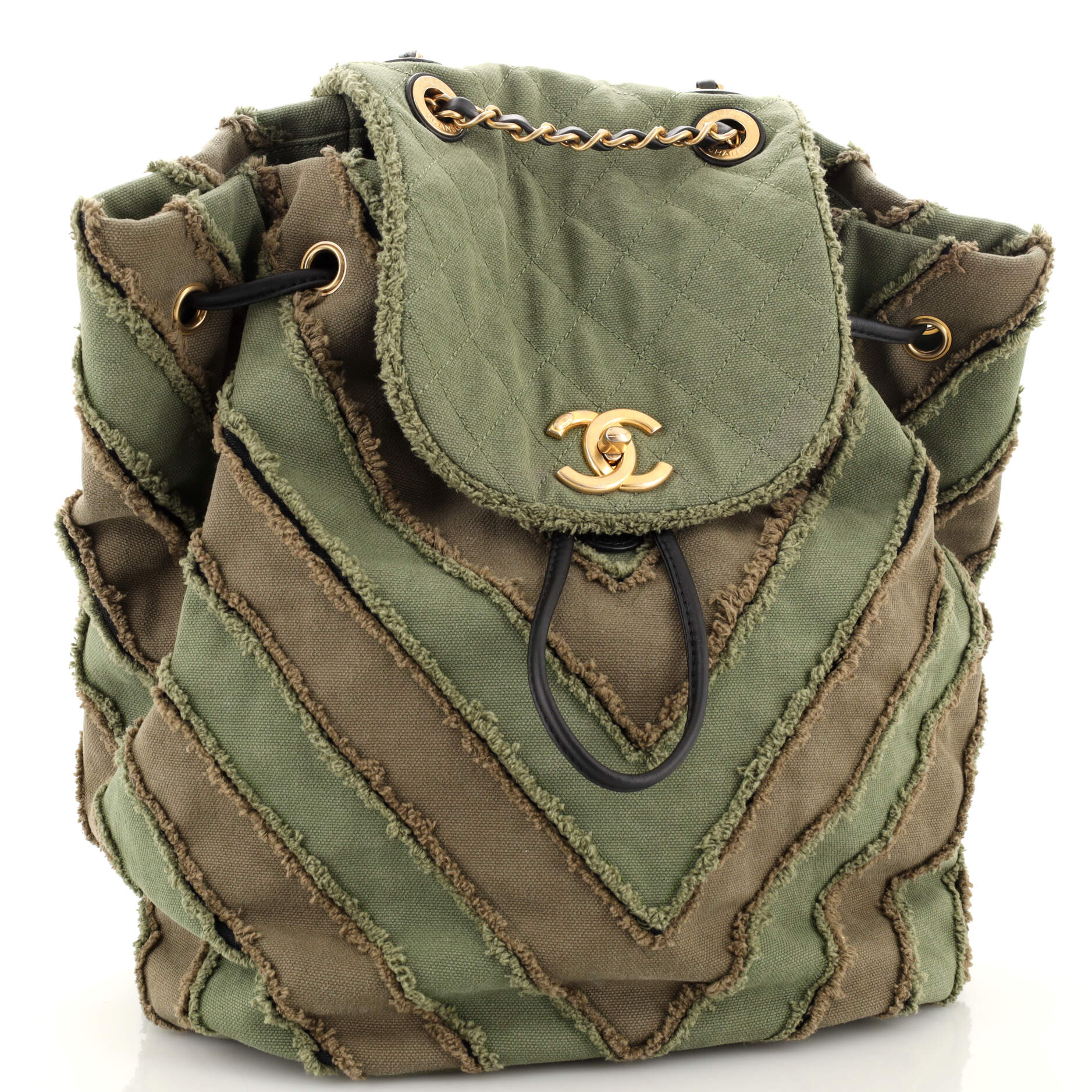 Chanel Coco Cuba Patchwork Chevron Canvas Backpack For Sale at 1stDibs