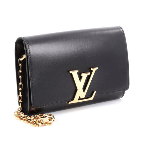 Buy Louis Vuitton Chain Louise Clutch Leather GM Black 2048501 – Rebag