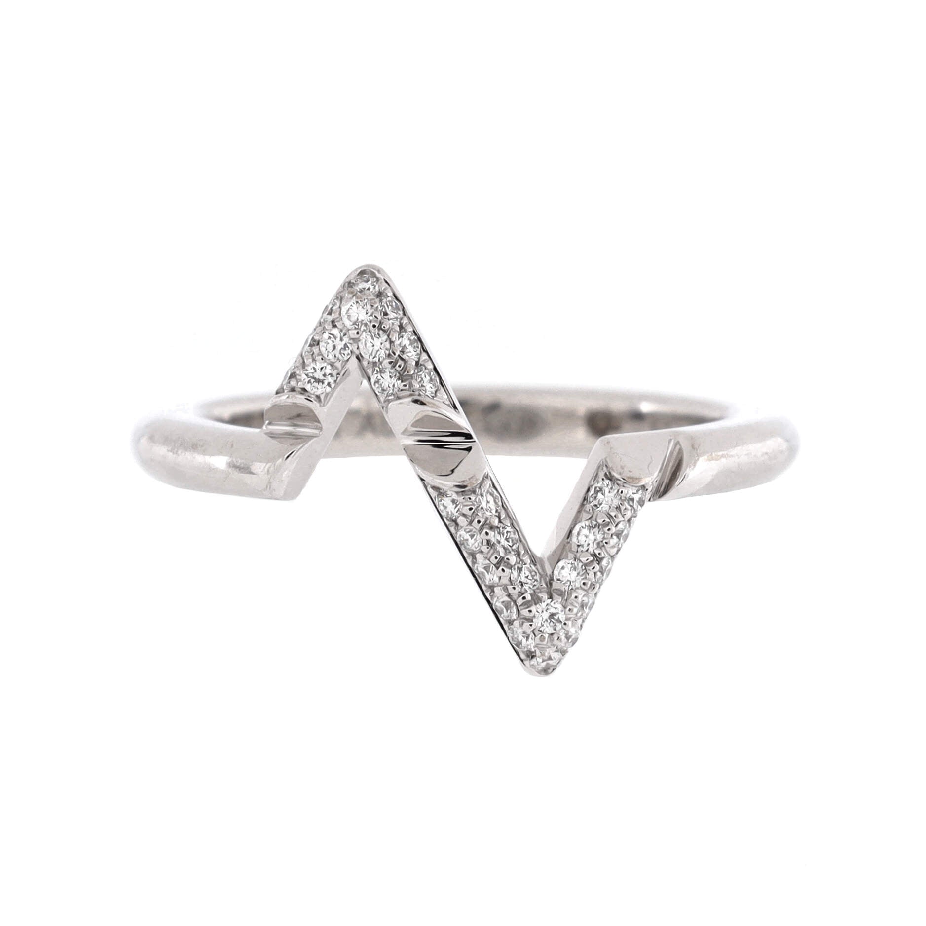 Louis Vuitton LV Volt Upside Down Ring, White Gold and Diamonds Grey. Size 47