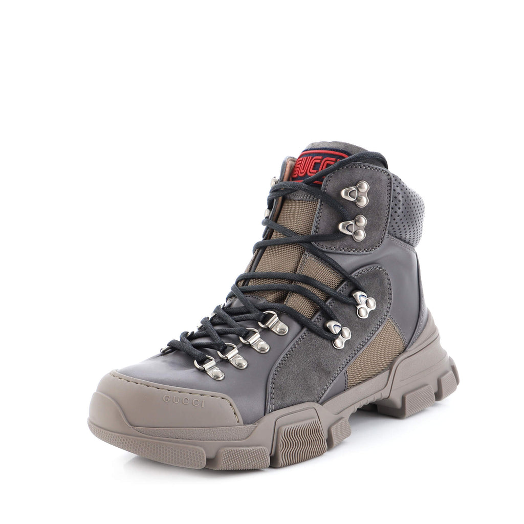 Gucci Flashtrek Hiking Boots Leather and Canvas Gray 2055621