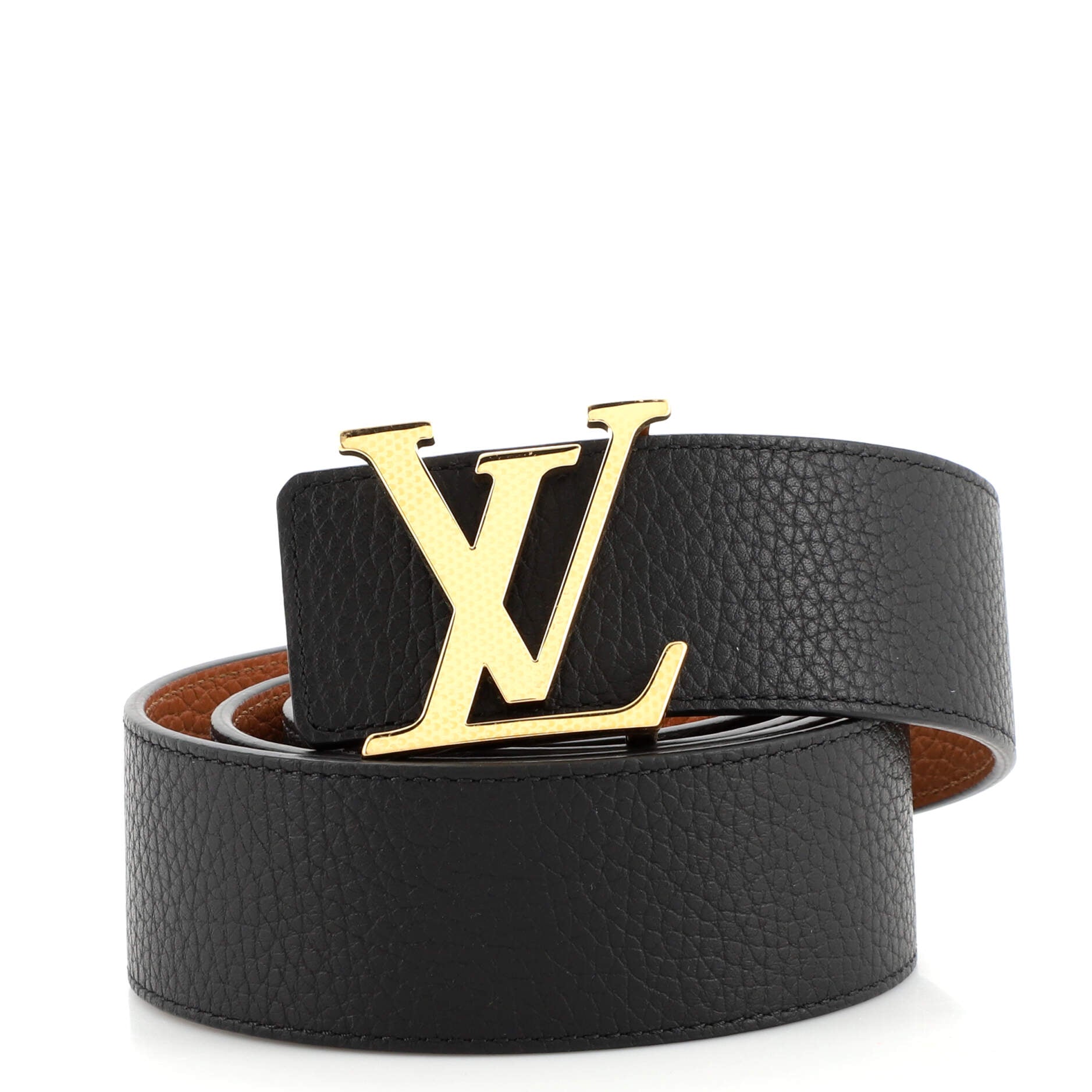Louis Vuitton Black/Brown Leather LV Initiales Reversible Belt 105
