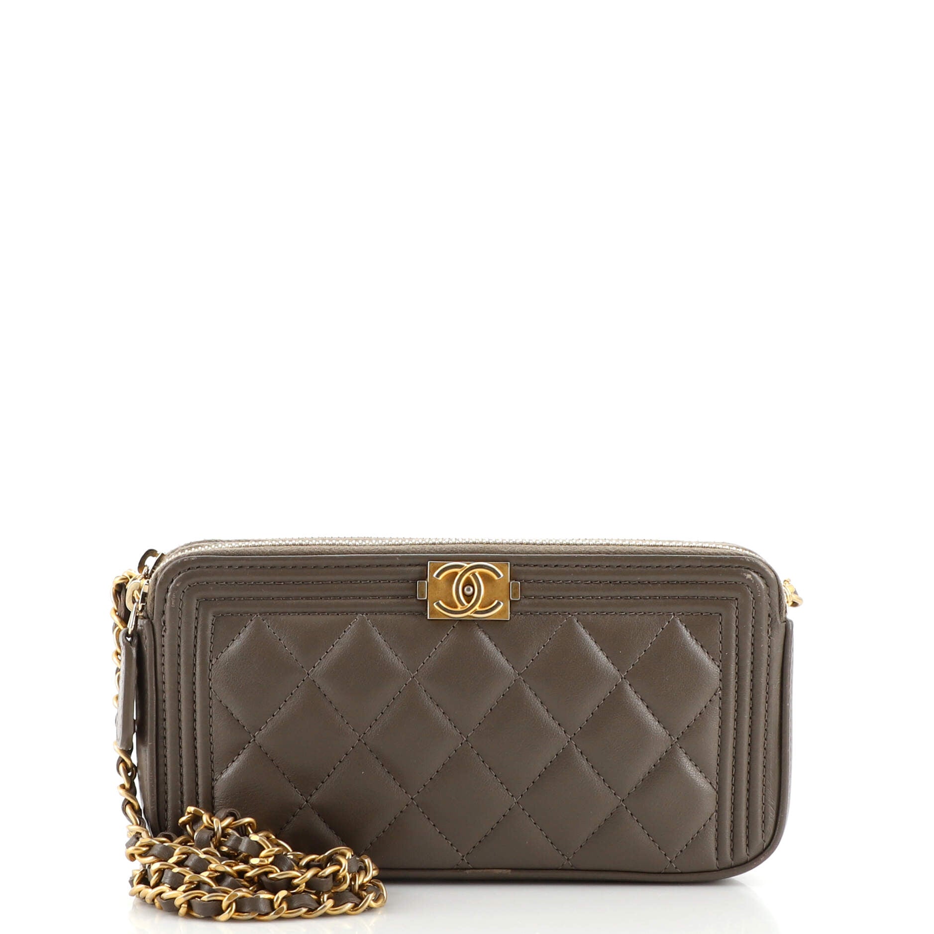 CHANEL Boy Double Zip Clutch with Chain Quilted Lambskin